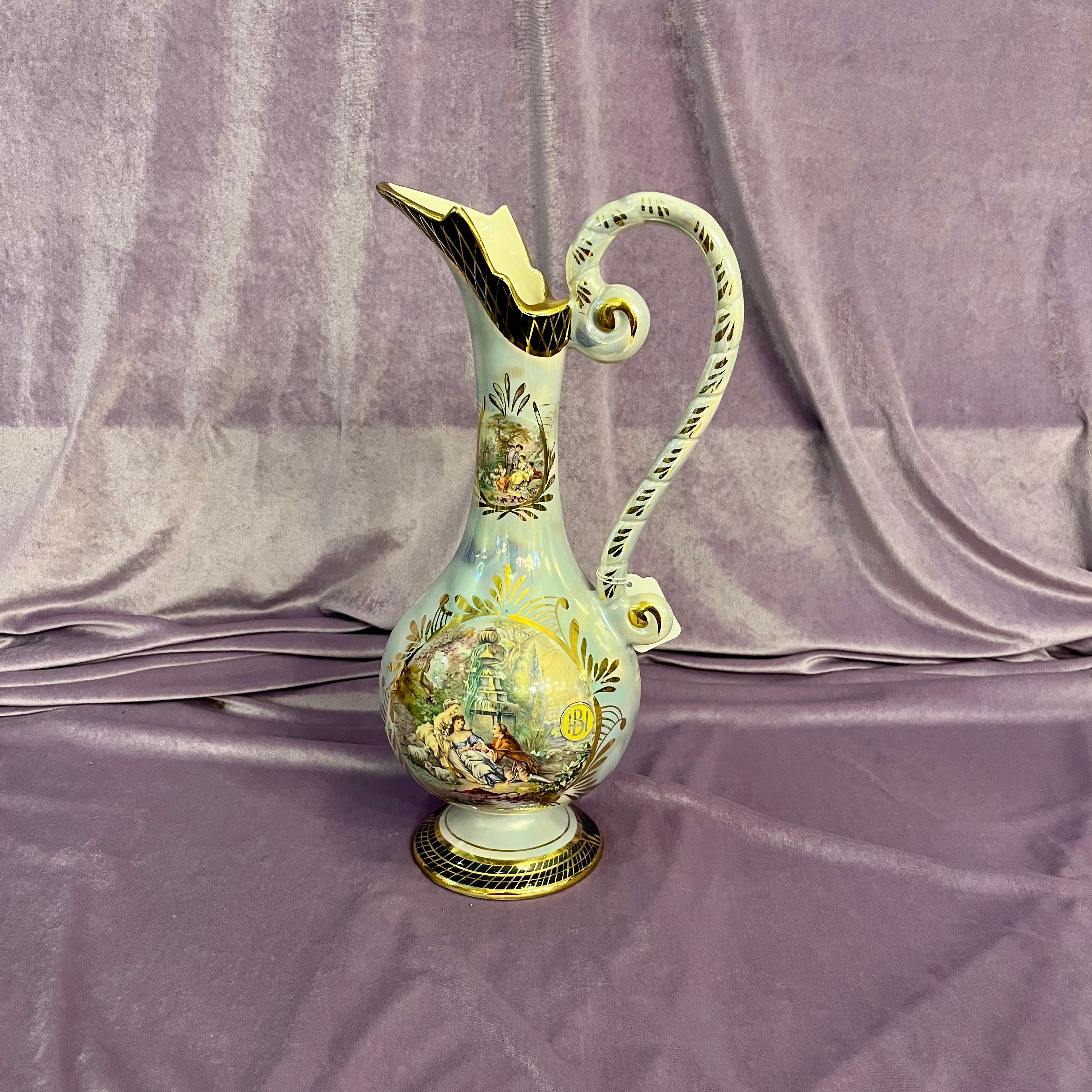 H. Bequet Quaregnon Painted Ceramic Water Pitcher