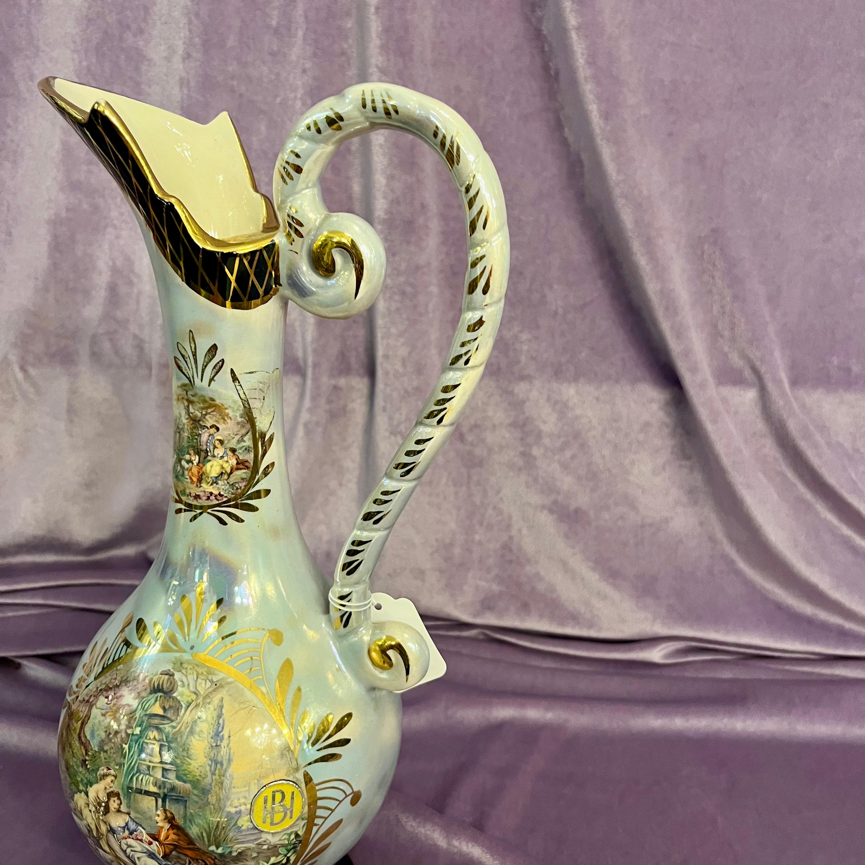 H. Bequet Quaregnon Painted Ceramic Water Pitcher
