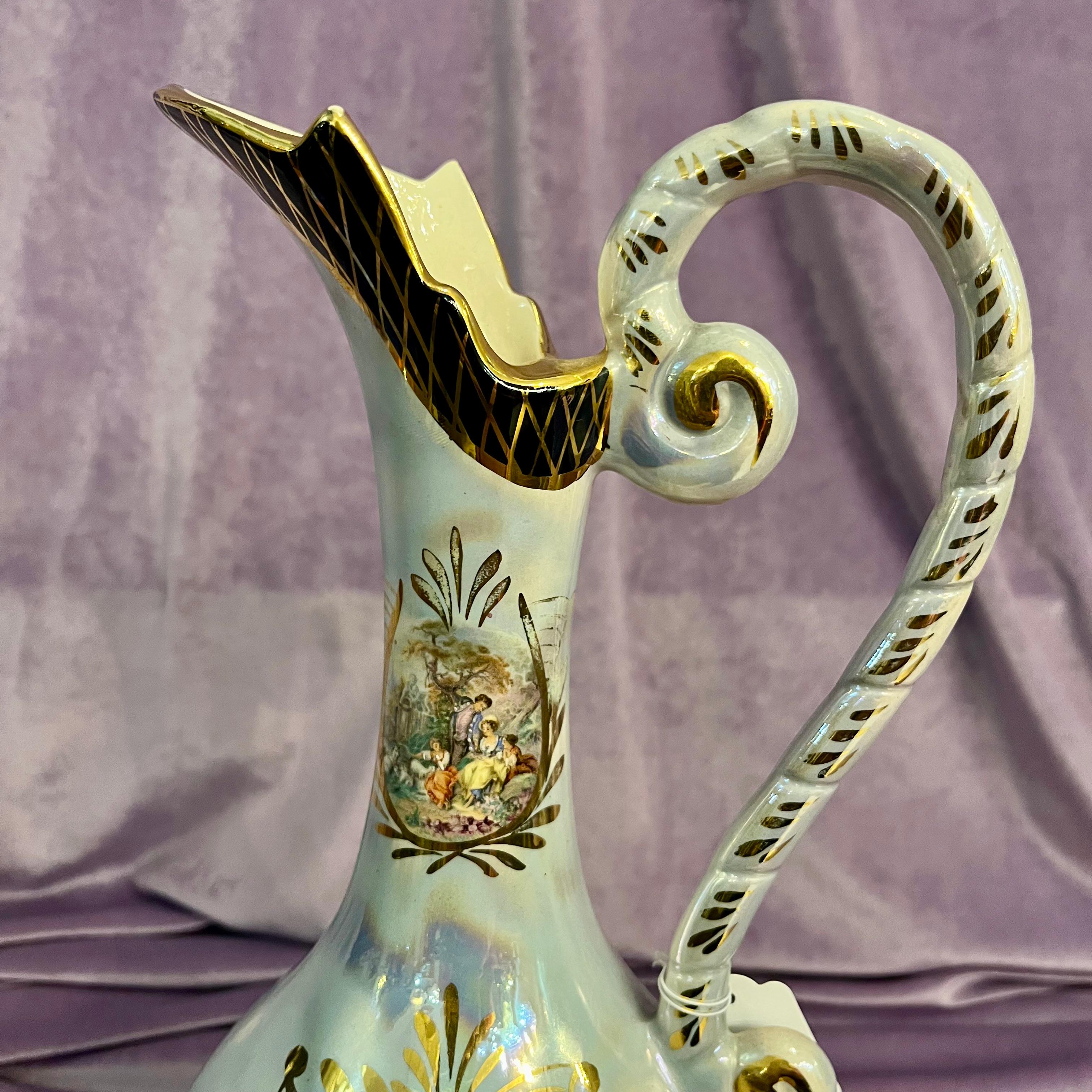 H. Bequet Quaregnon Painted Ceramic Water Pitcher