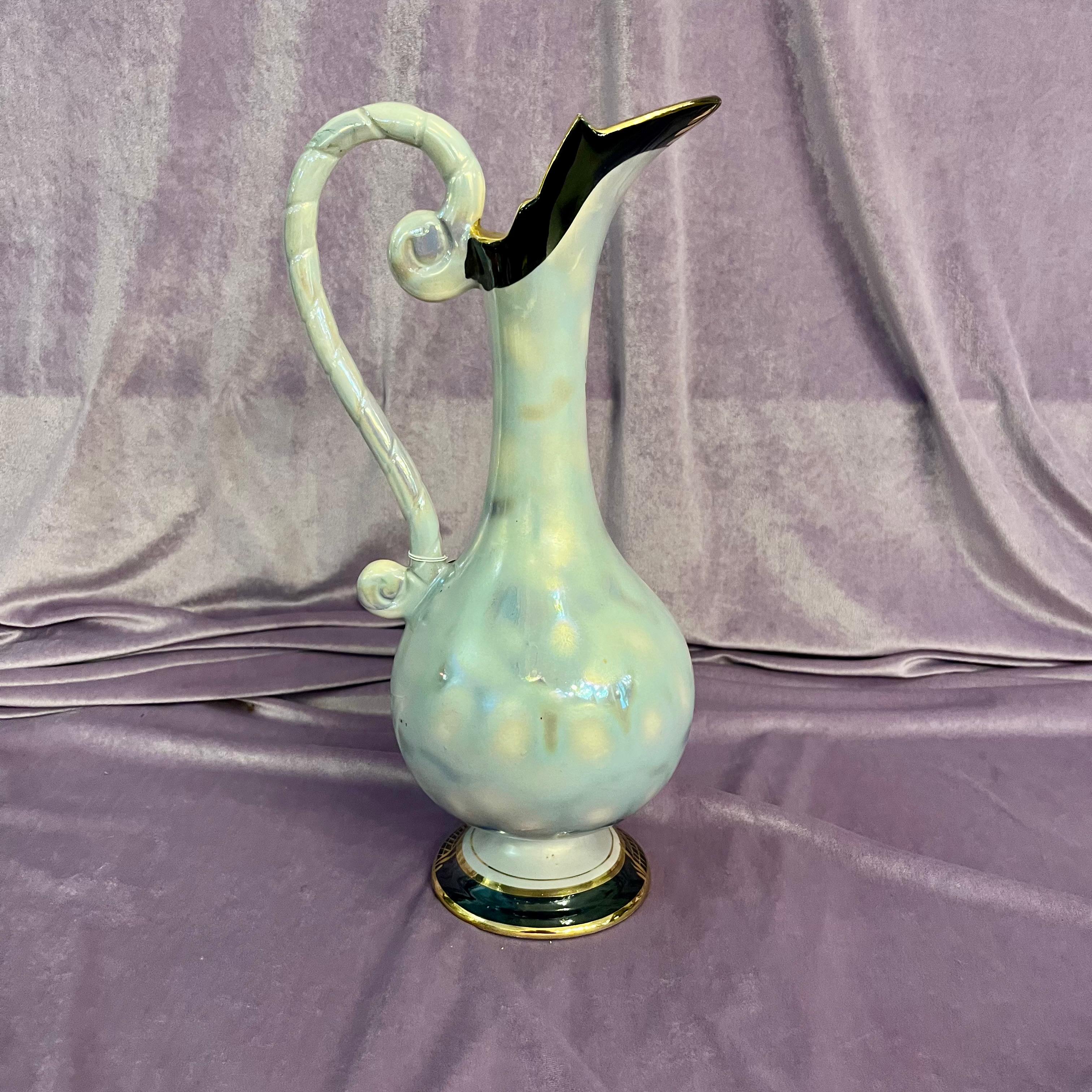 H. Bequet Quaregnon Painted Ceramic Water Pitcher