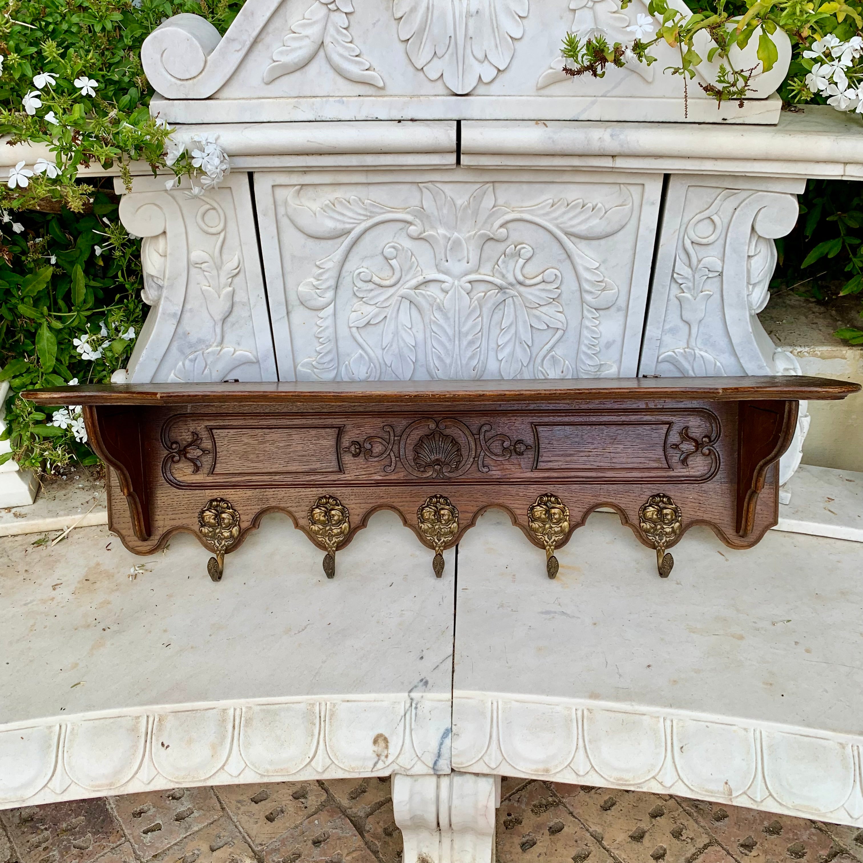 Antique French Oak Wall Coat Rack