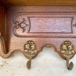 Antique French Oak Wall Coat Rack