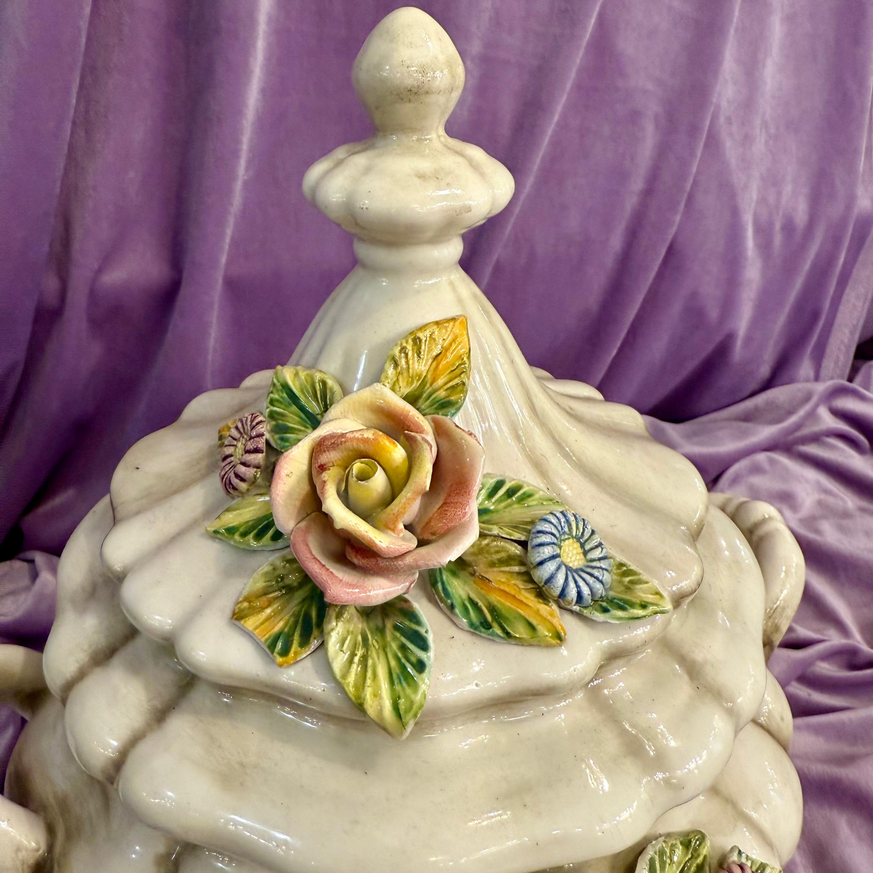 Capodimonte Porcelain Tureen with Applied Roses
