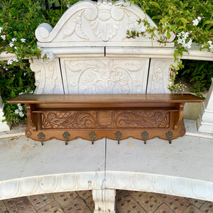 Antique Oak French Coat Rack with Second Shelf