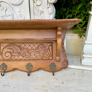 Antique Oak French Coat Rack with Second Shelf