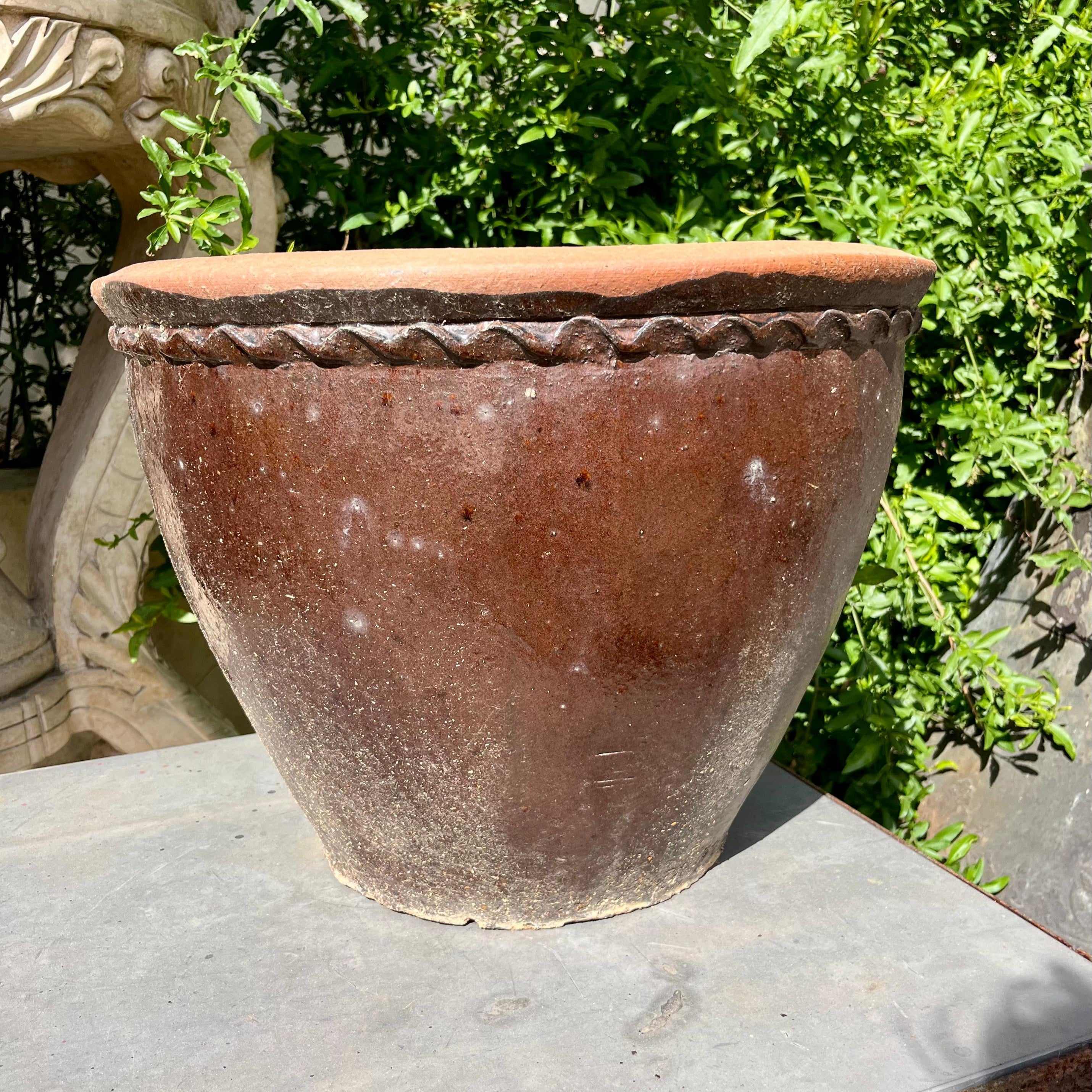 Deep Brown with Rope Moulding Glazed Terracotta Planter
