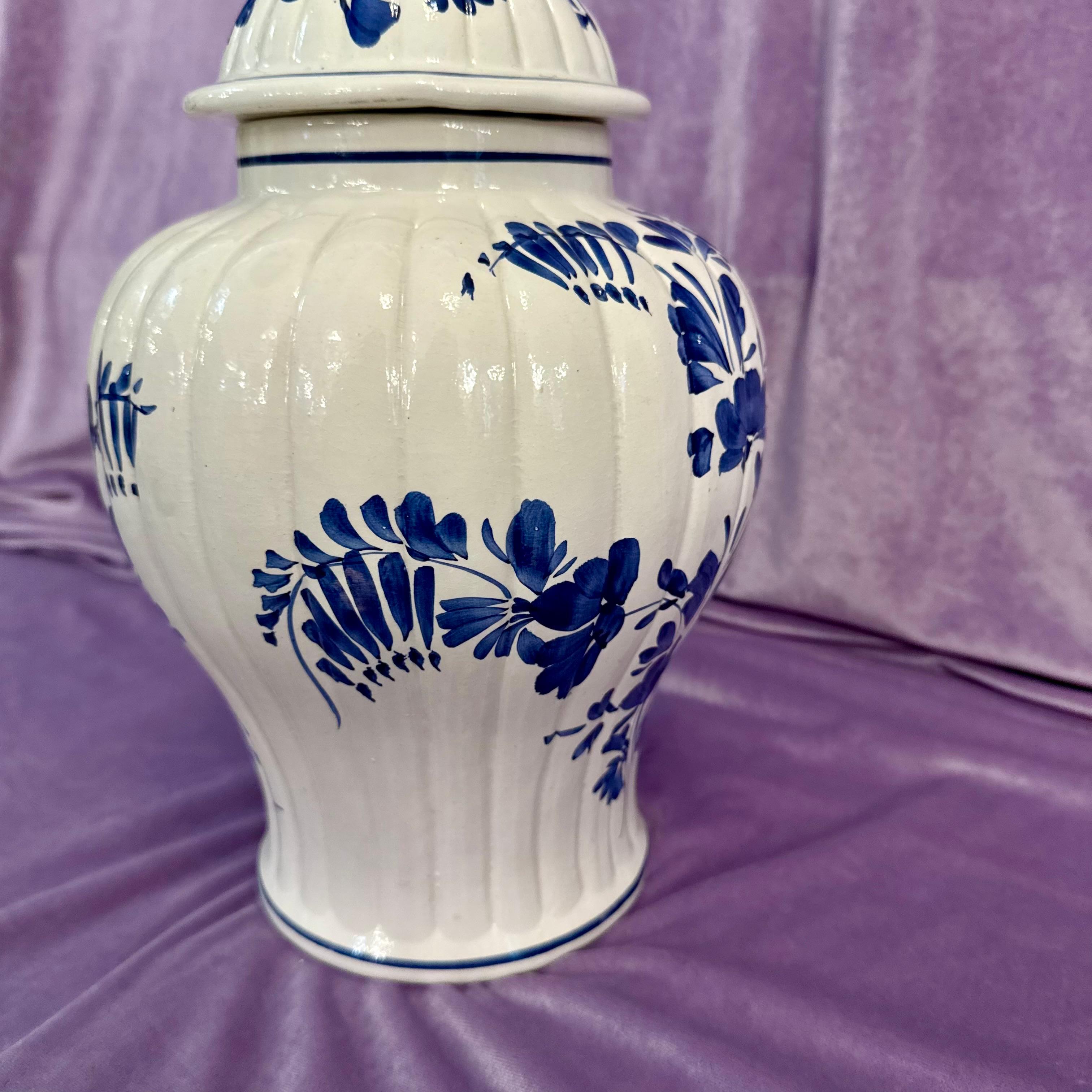 Bassano Italian Blue and White Lidded Jar with Fox Finial