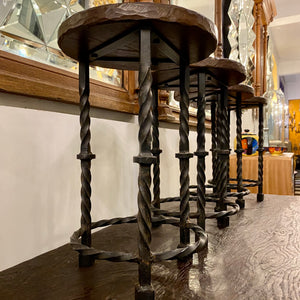 Set of 4 Antique Oak Spanish Stools - SOLD