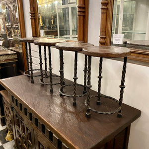 Set of 4 Antique Oak Spanish Stools - SOLD