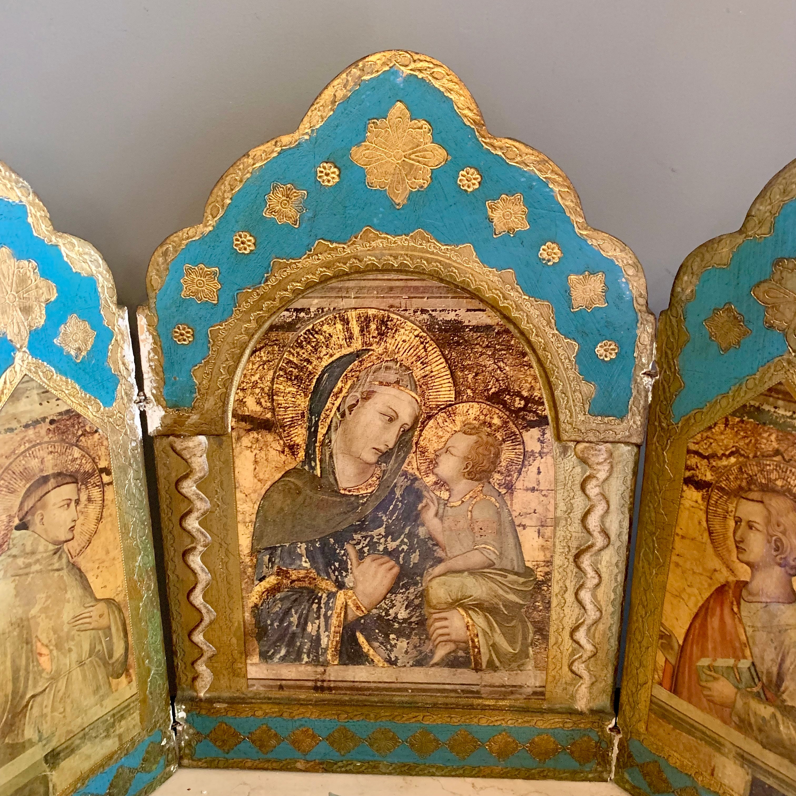 Antique Religious Triptych Artwork