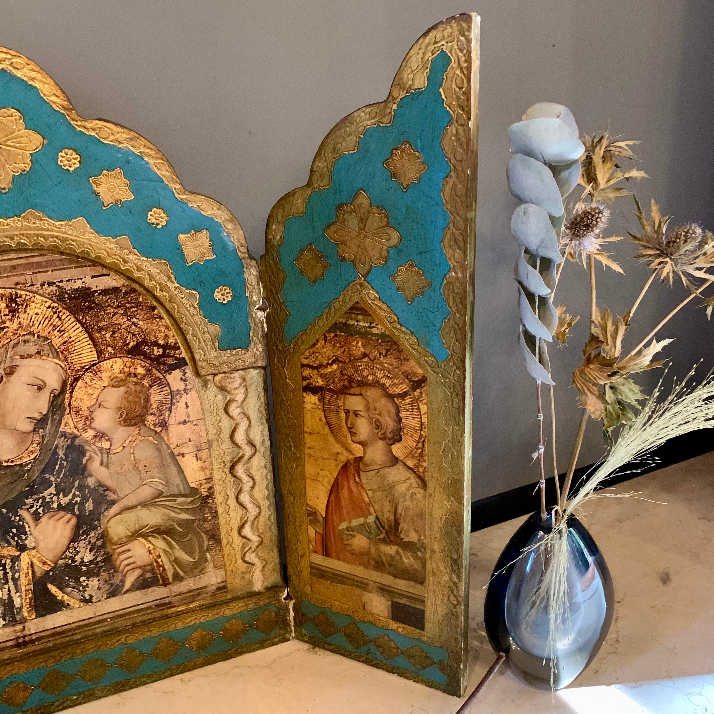 Antique Religious Triptych Artwork