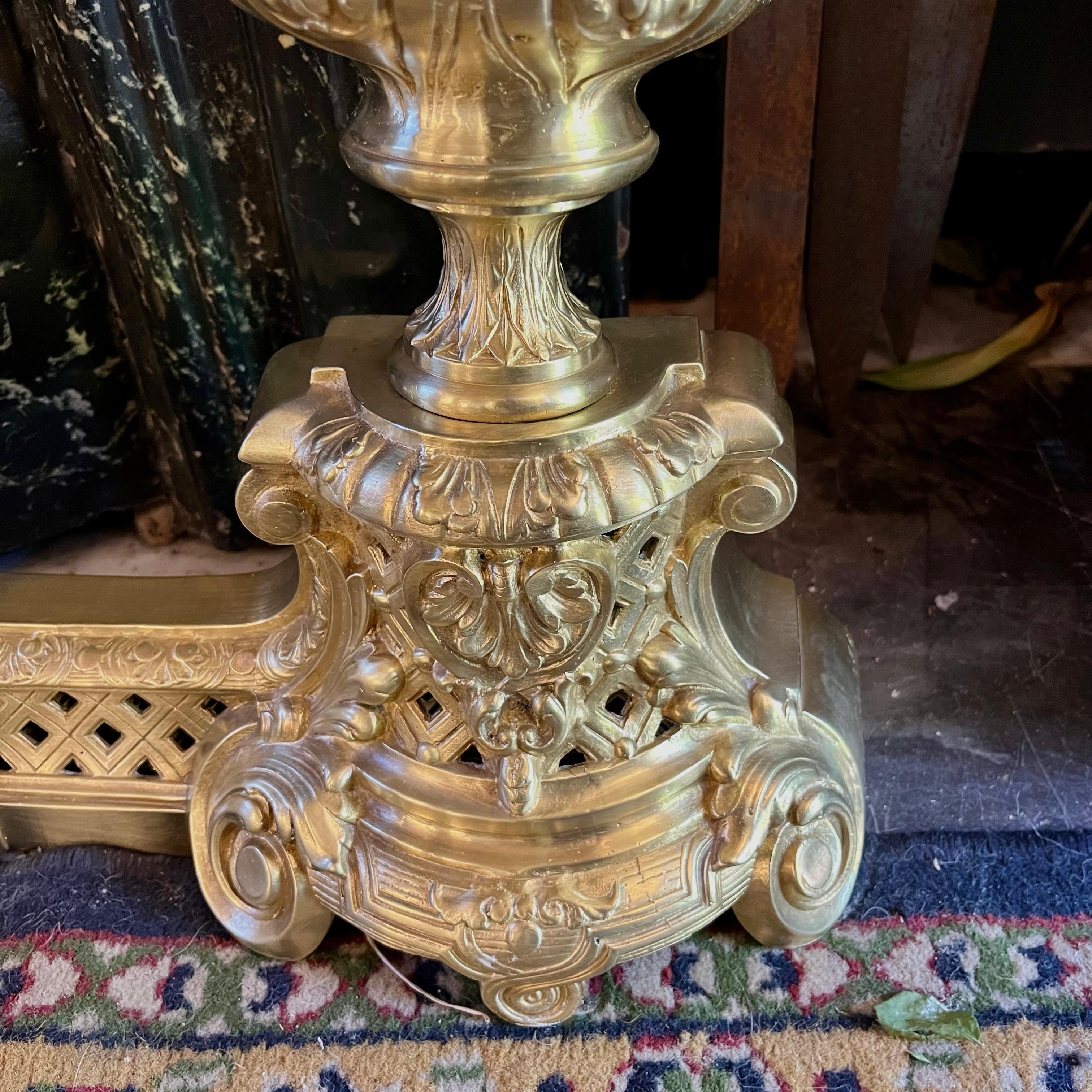Gilded Brass Fireplace Fender with Urn Finials