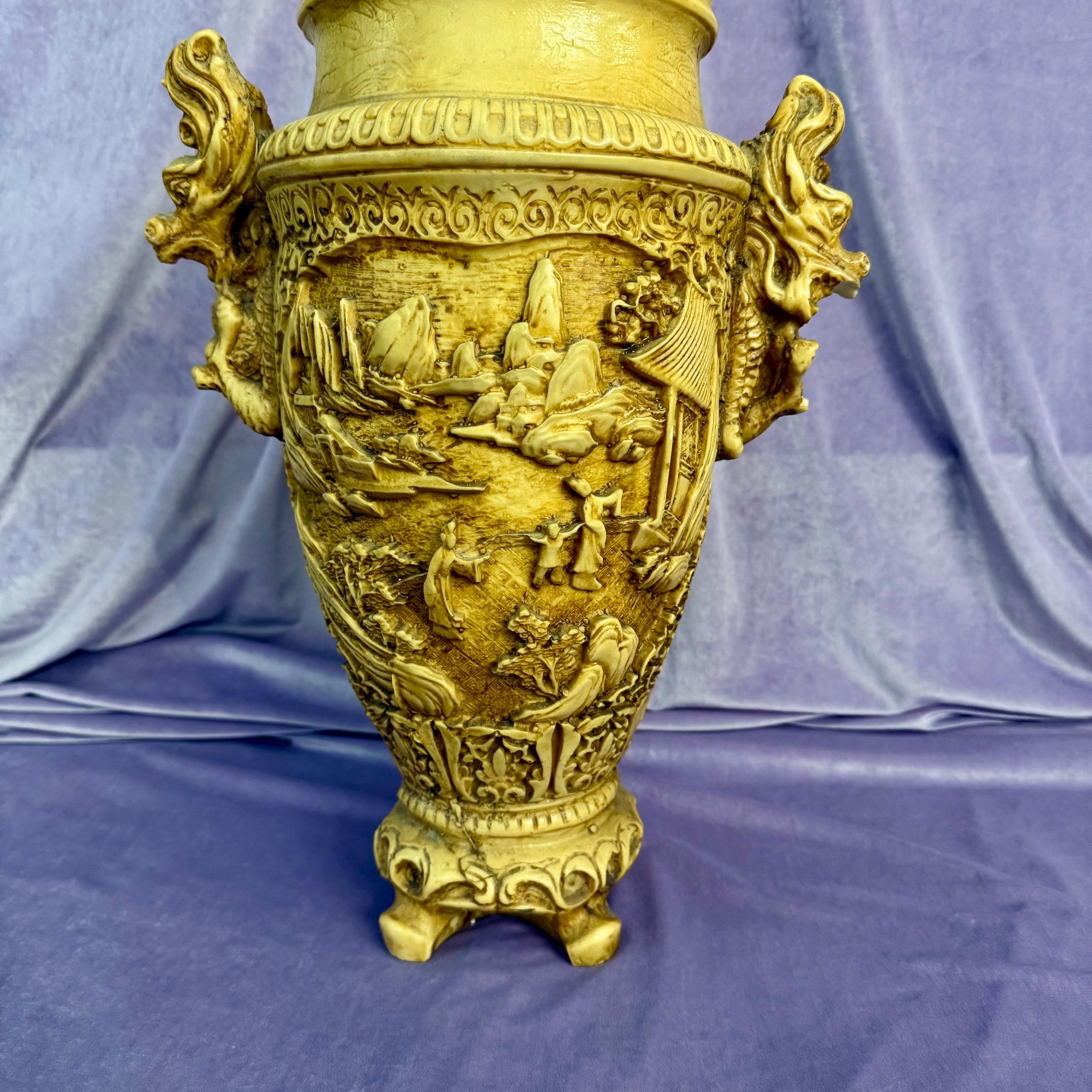 Vintage Italian Chinoiserie Vase with Dragon Handles - SOLD