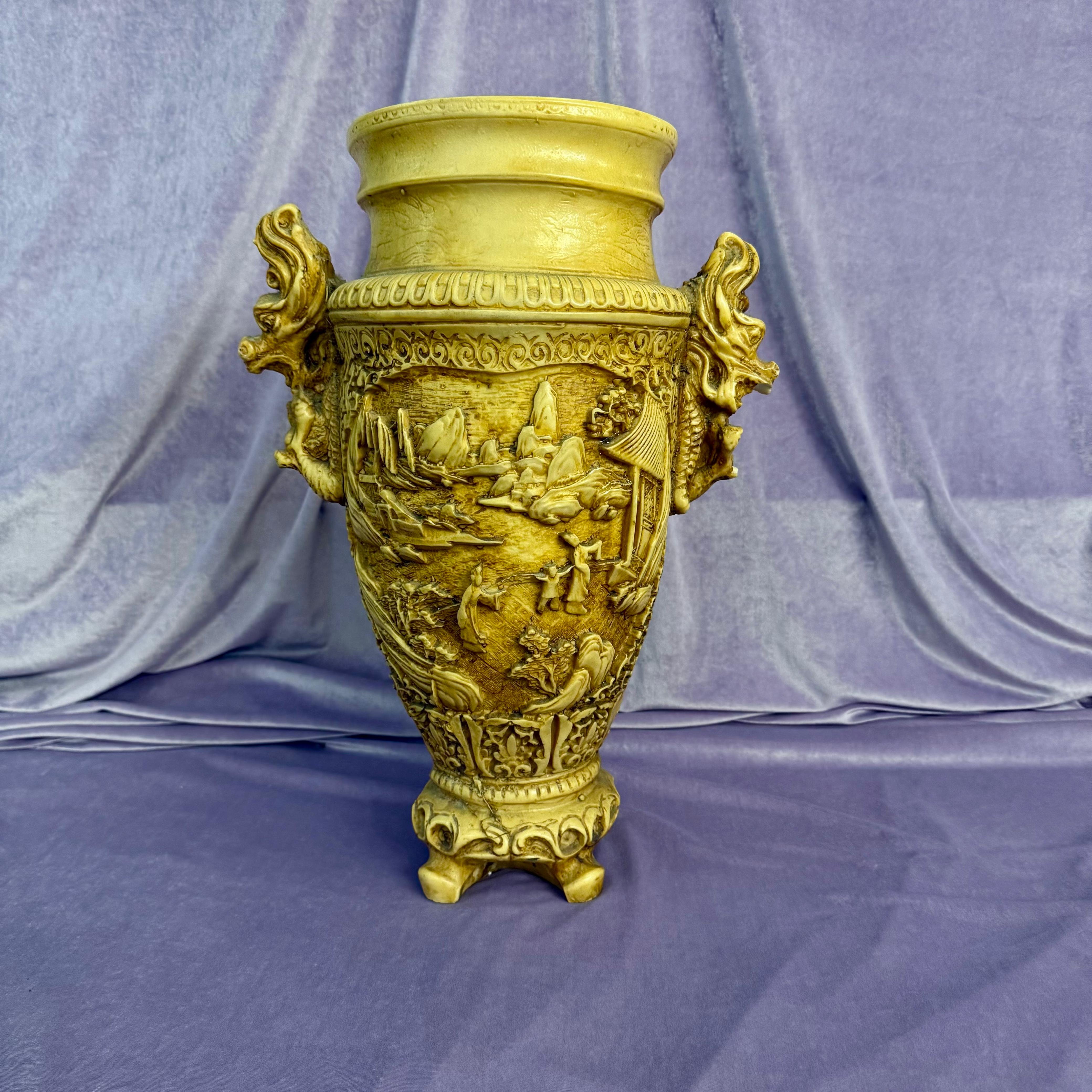 Vintage Italian Chinoiserie Vase with Dragon Handles - SOLD