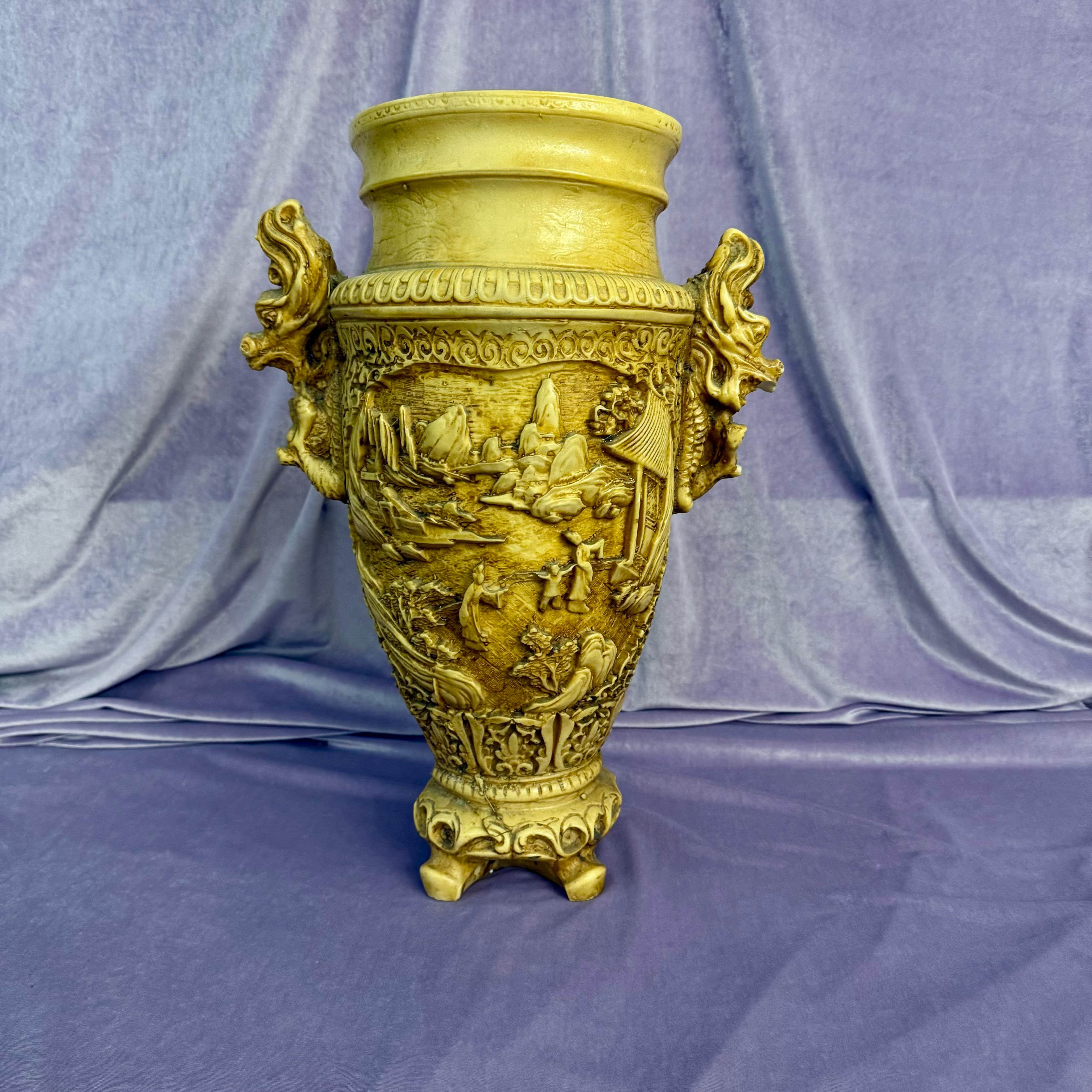 Vintage Italian Chinoiserie Vase with Dragon Handles - SOLD