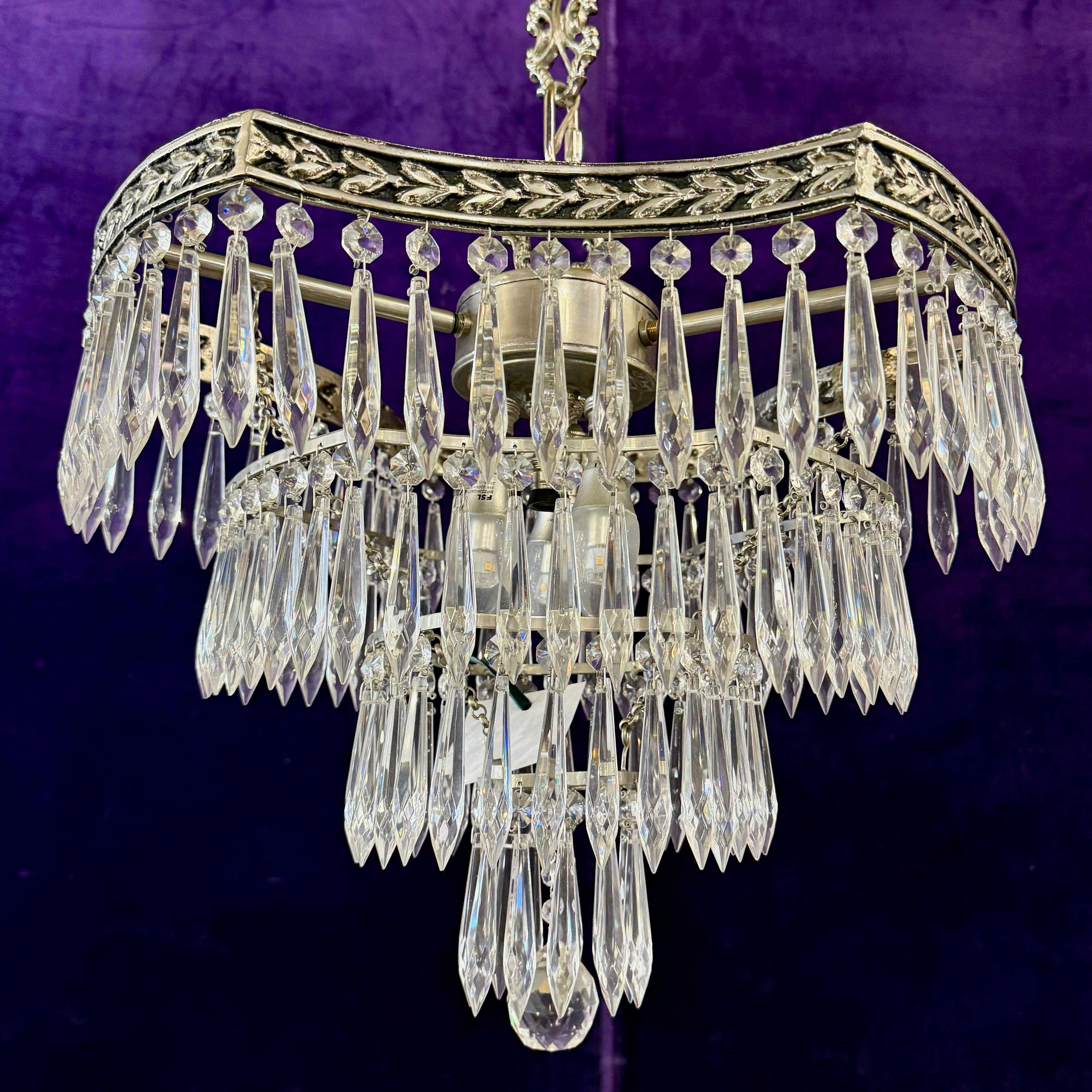 Delos Custom Made Nickel and Crystal Waterfall Chandelier