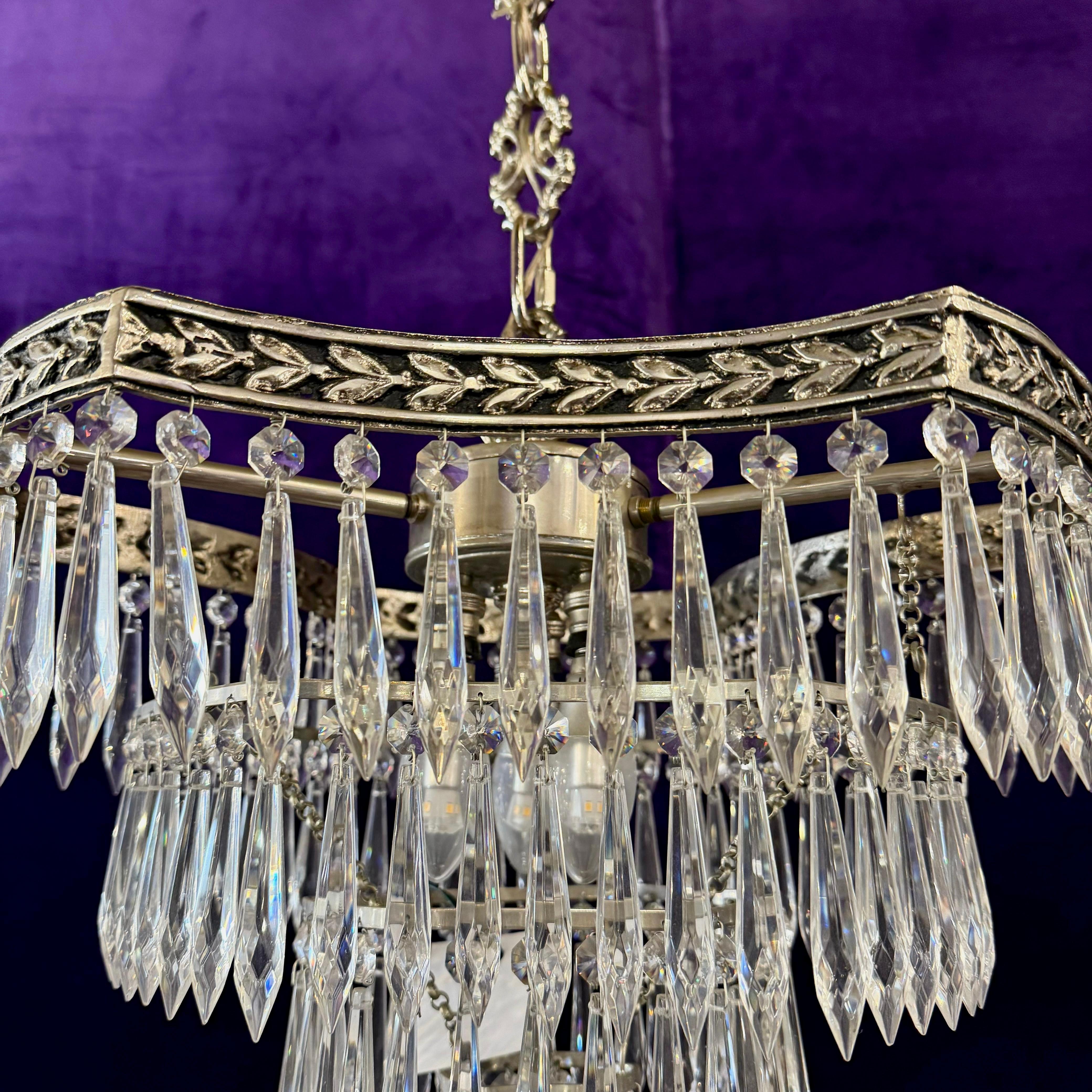 Delos Custom Made Nickel and Crystal Waterfall Chandelier