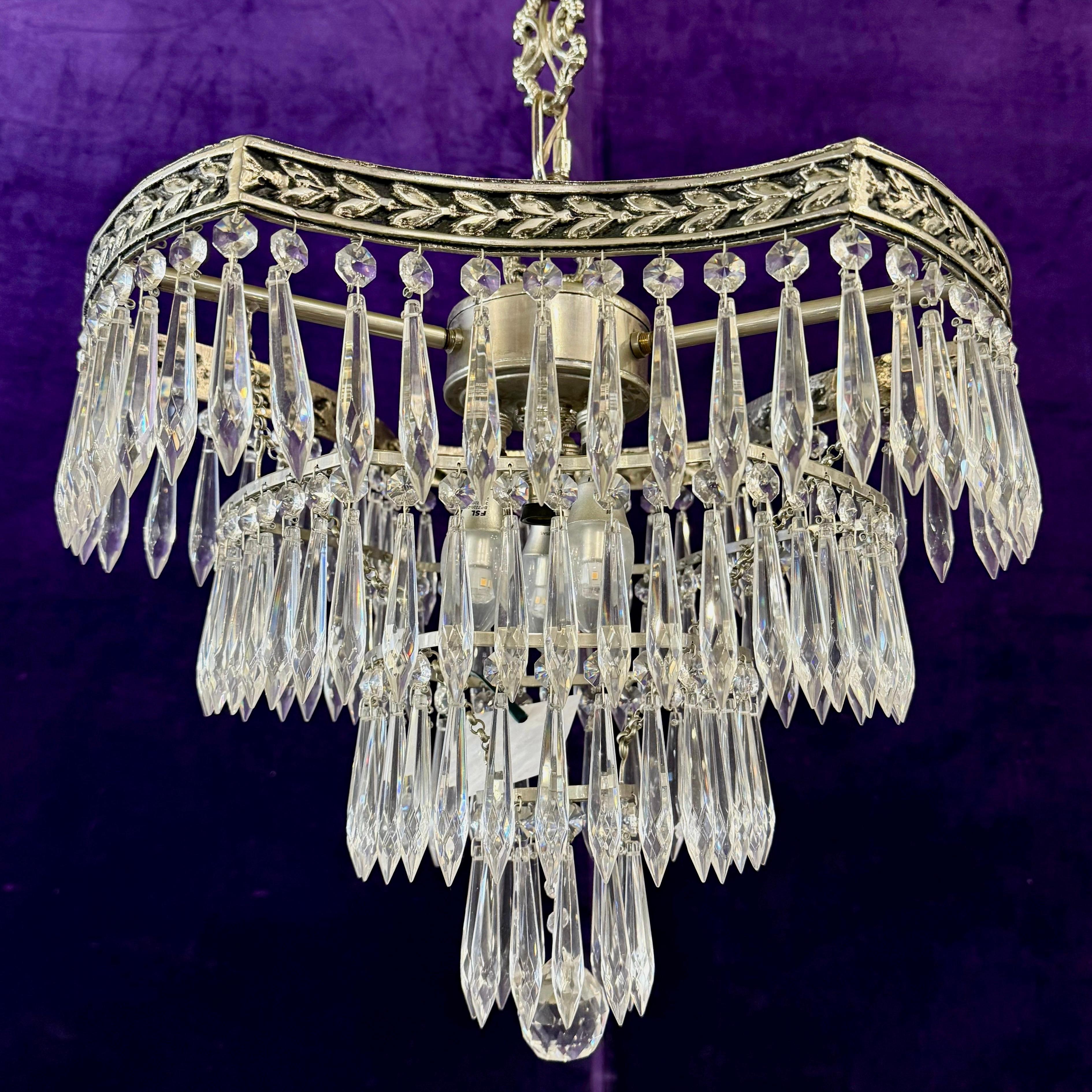 Delos Custom Made Nickel and Crystal Waterfall Chandelier