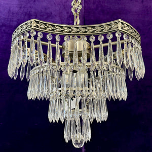 Delos Custom Made Nickel and Crystal Waterfall Chandelier