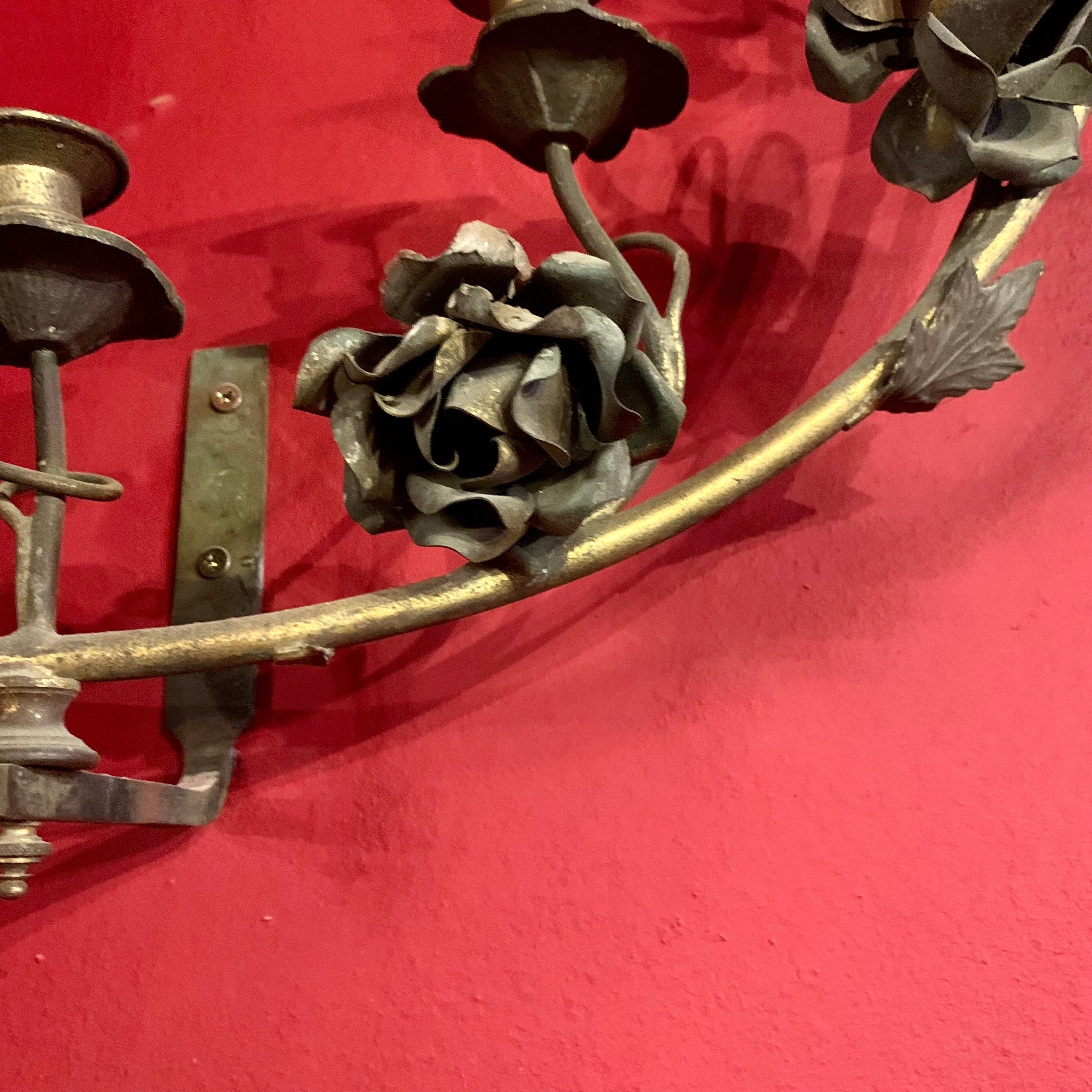 Large Brass Candelabra Sconce with Rosettes