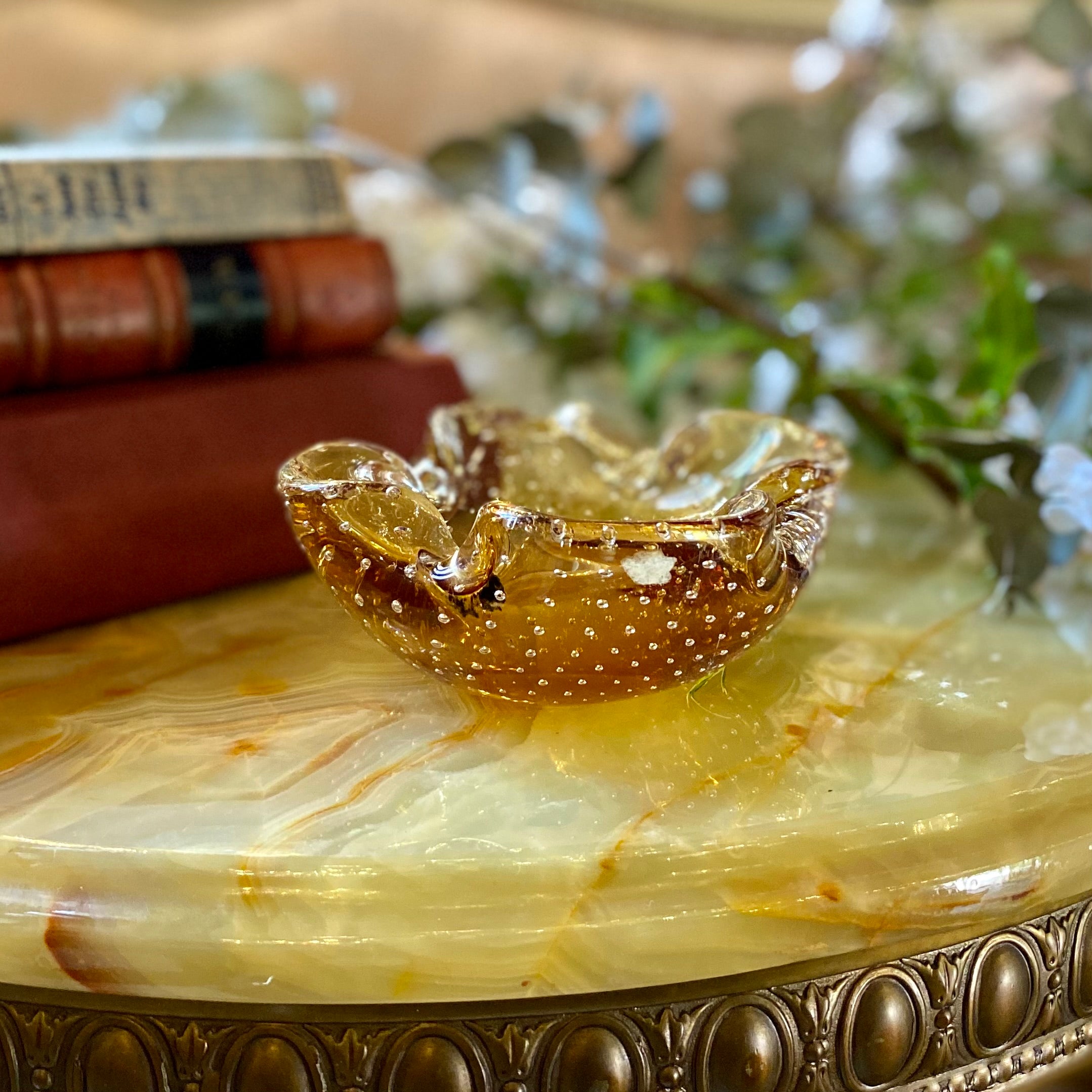 1970's Golden Murano Ashtray with Controlled Bubbles - SOLD