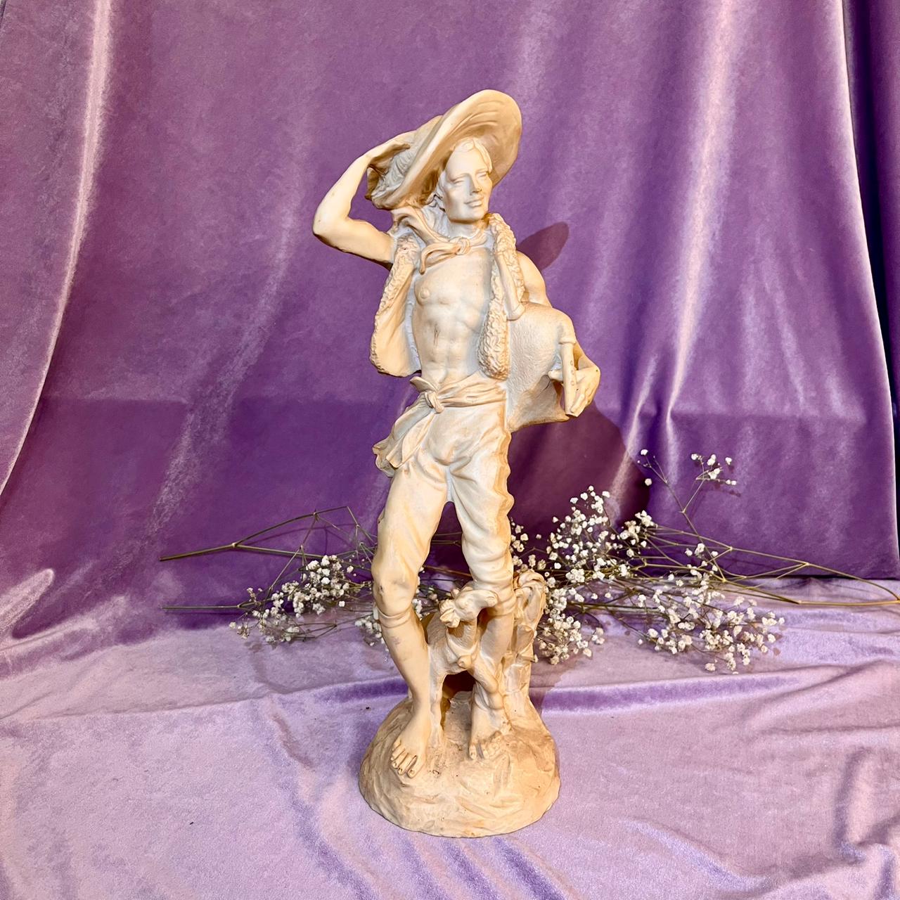 Neoclassical Shepherd Figurine with Lamb