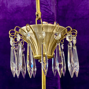 Beautiful Brass and Iridescent Crystal Basket Chandelier