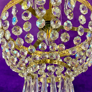 Beautiful Brass and Iridescent Crystal Basket Chandelier