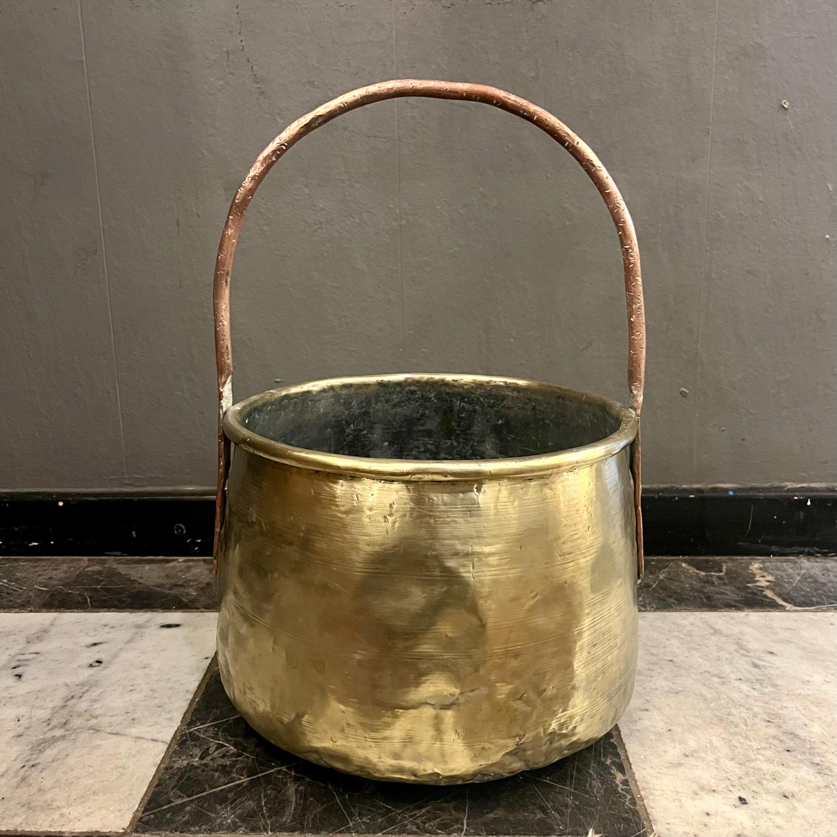 Antique Brass Jam Pot with Copper Handle