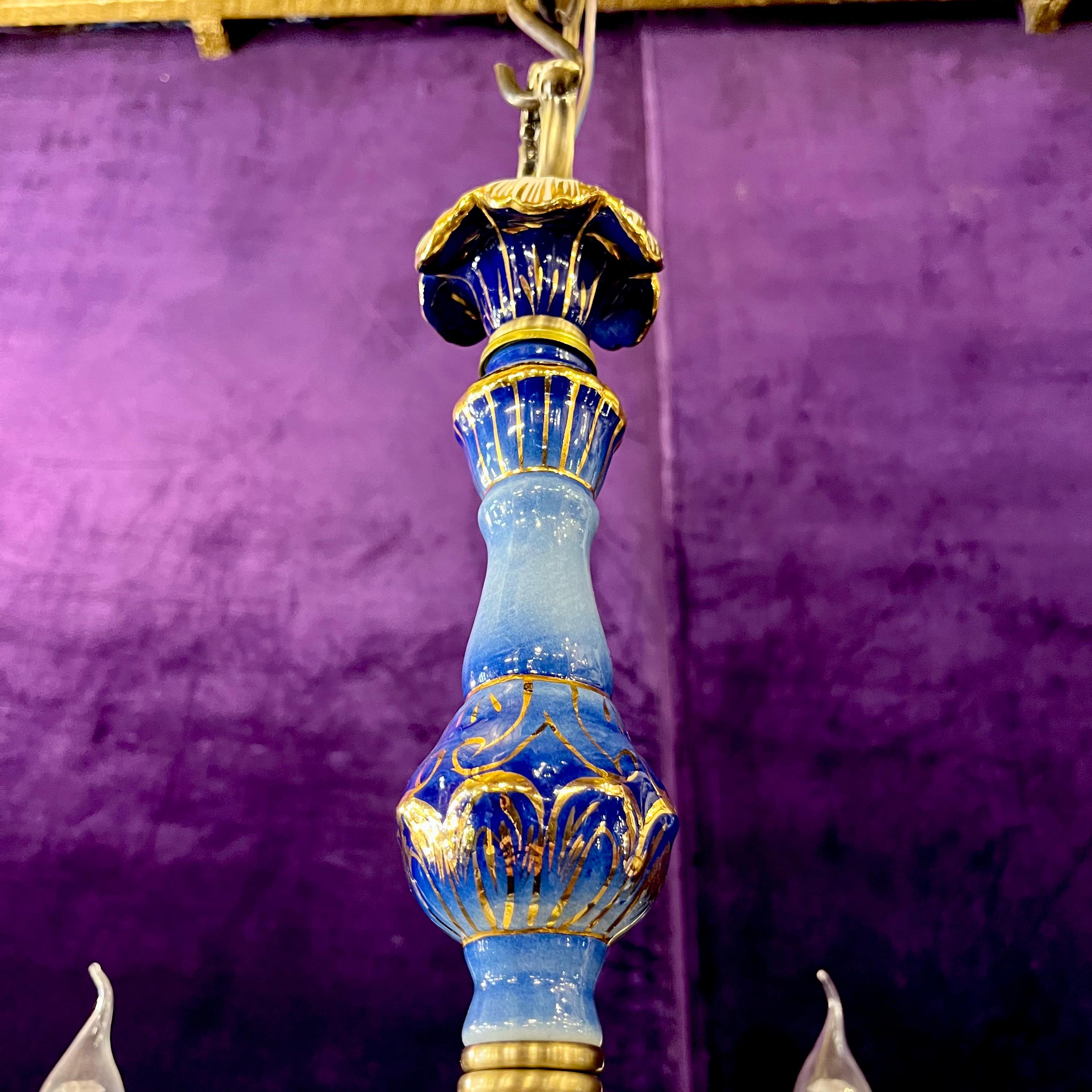 Beautiful Brass and Delft Detail Chandelier - SOLD