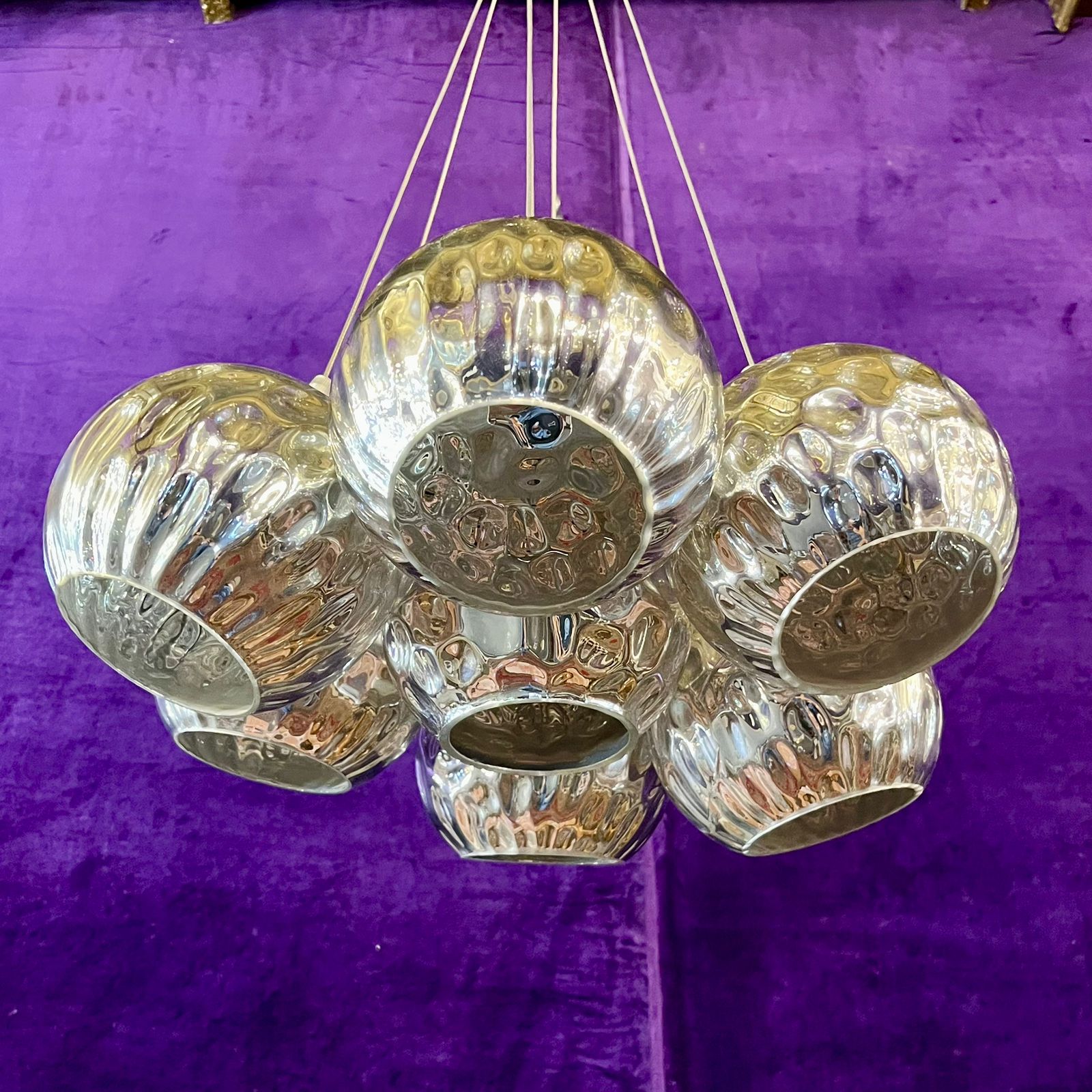 Modern Chrome Drop Pendant with 7 Domes