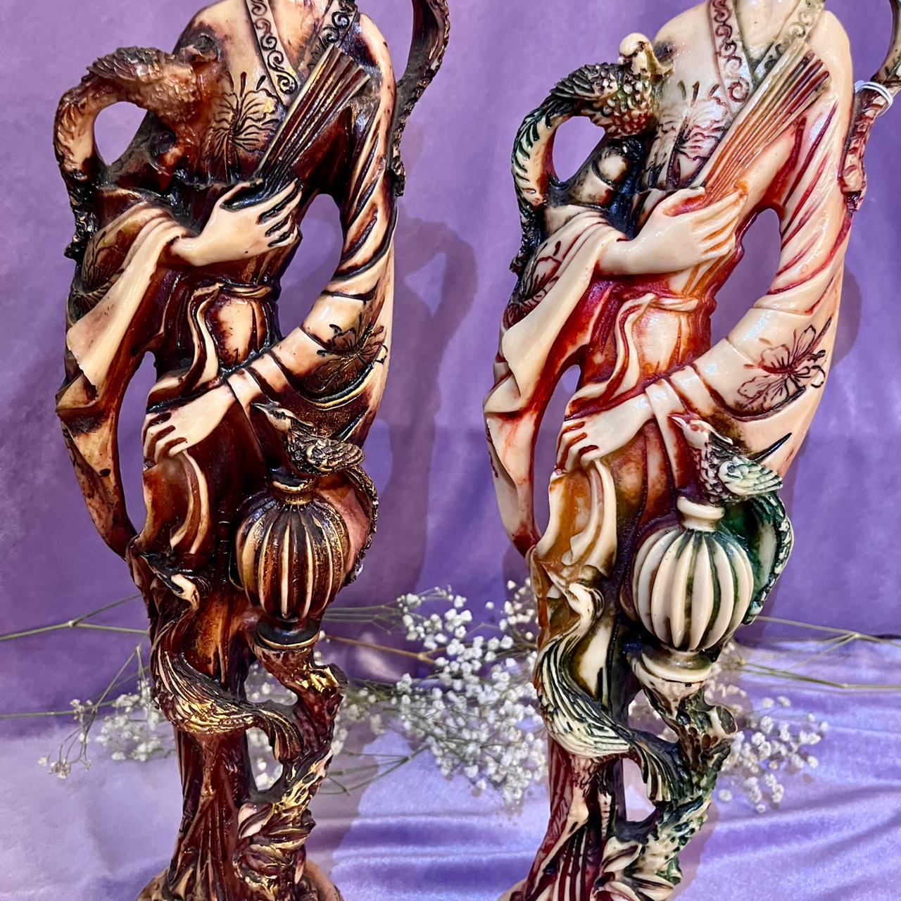 Pair Oriental Ladies with Phoenix Statues