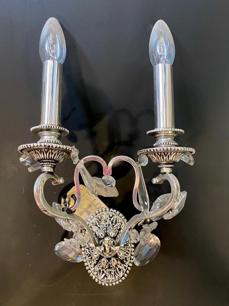 Nickel & Crystal Two Arm Sconce