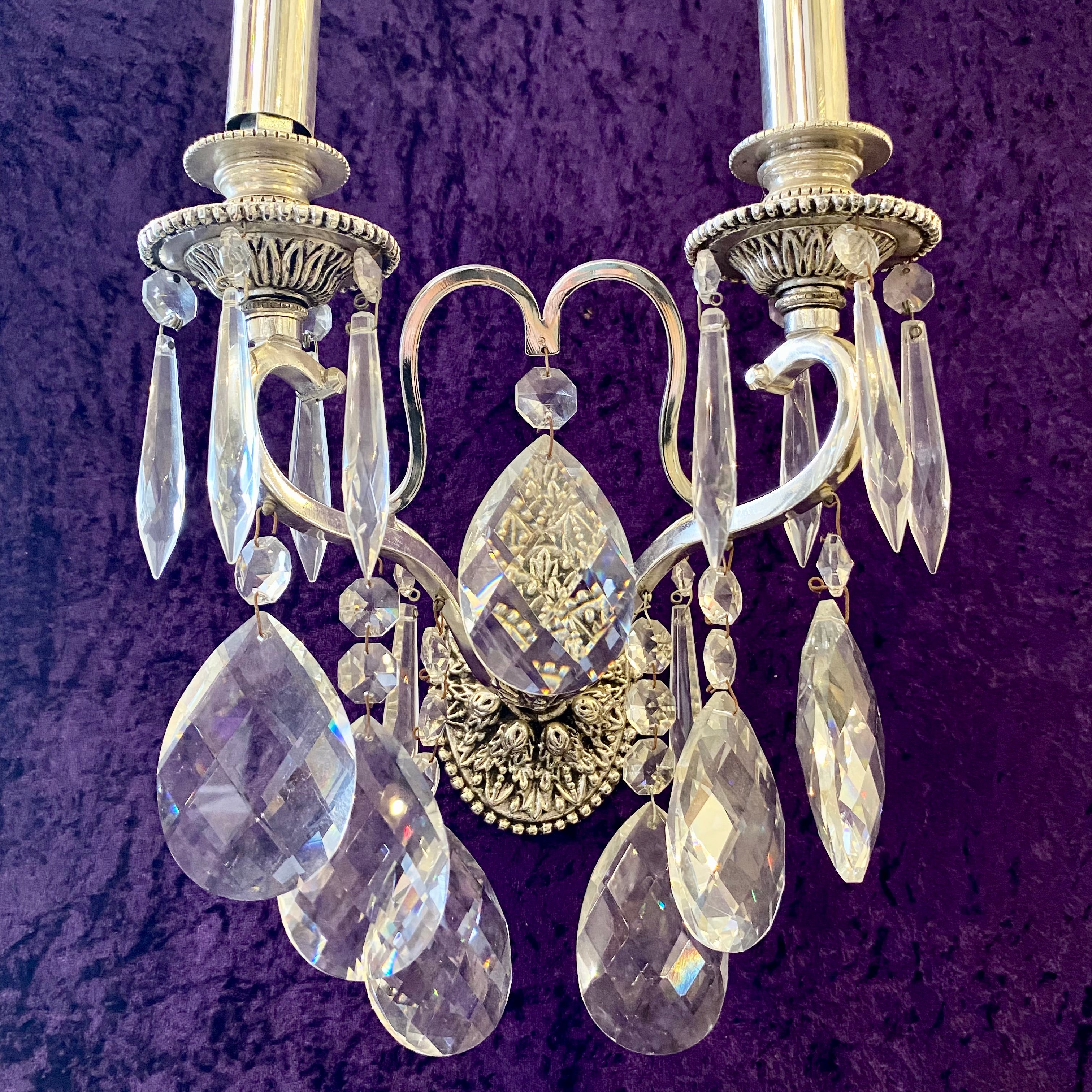 Nickel & Crystal Two Arm Sconce