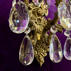 Single Antique Brass and Crystal Wall Sconce