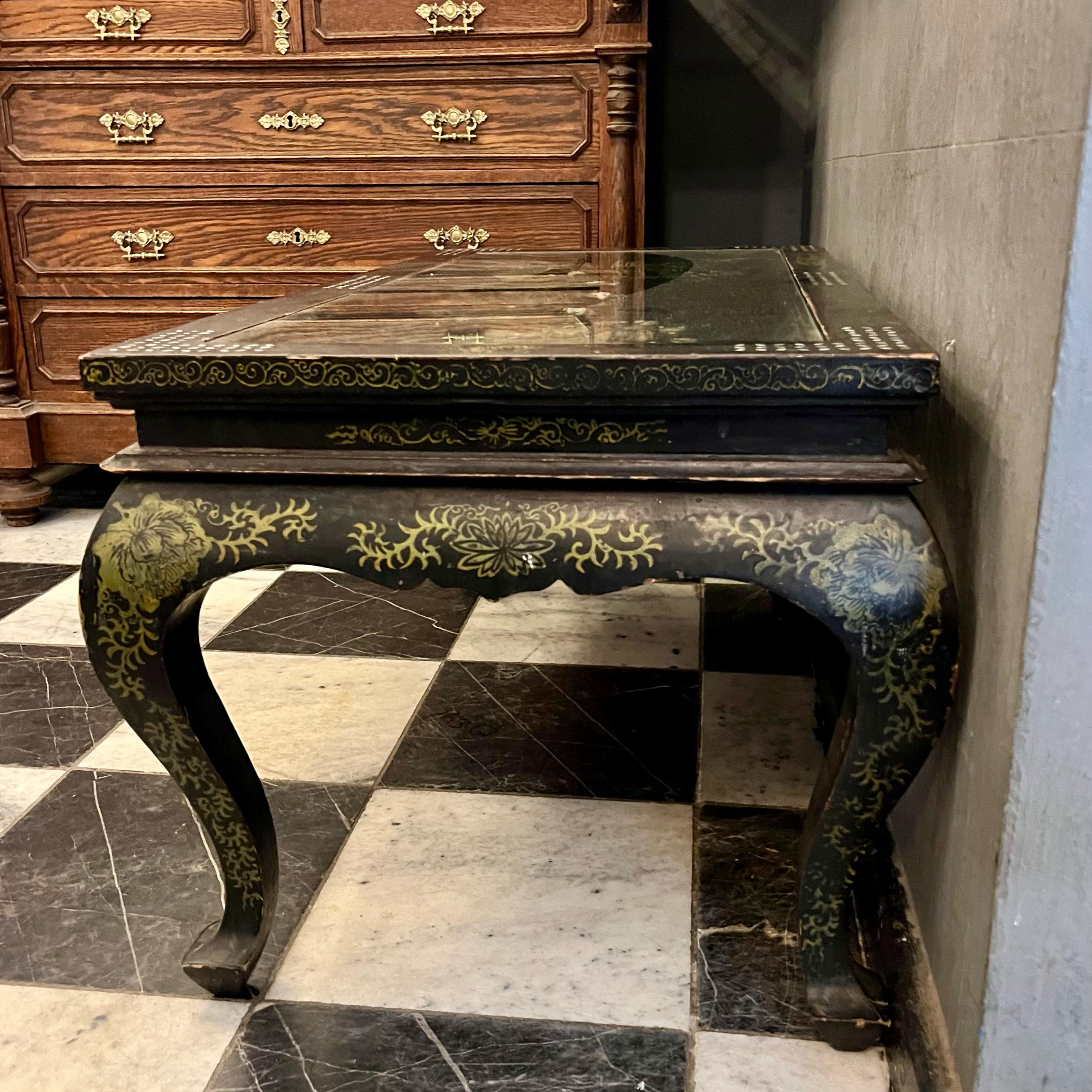 Japanese Lacquered Coffee Table with Hardstone Inlay, c.1950s