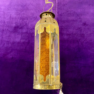 Moroccan Style Brass Lantern With Pressed Glass