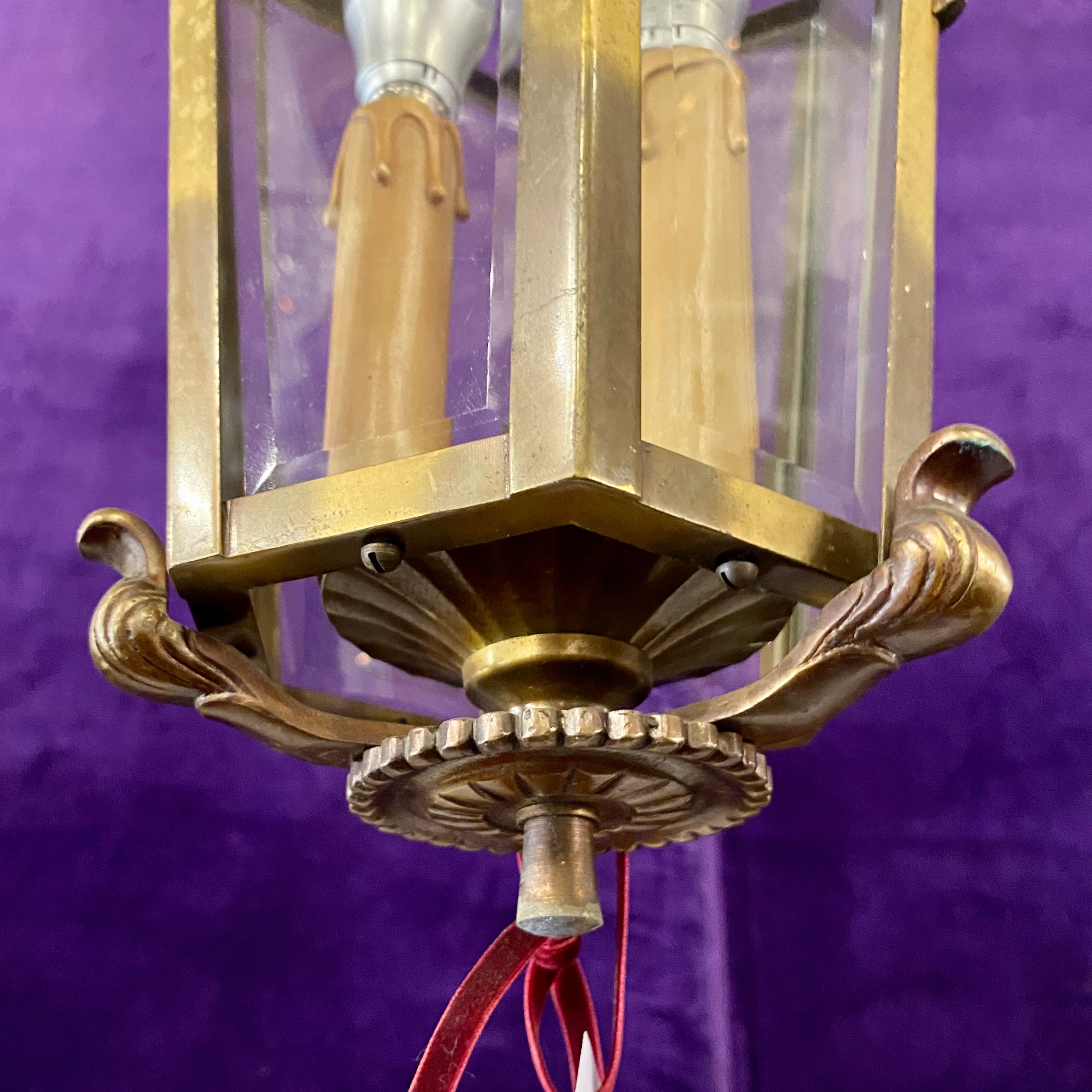 Vintage Brass Lantern with Bevelled Glass Panels