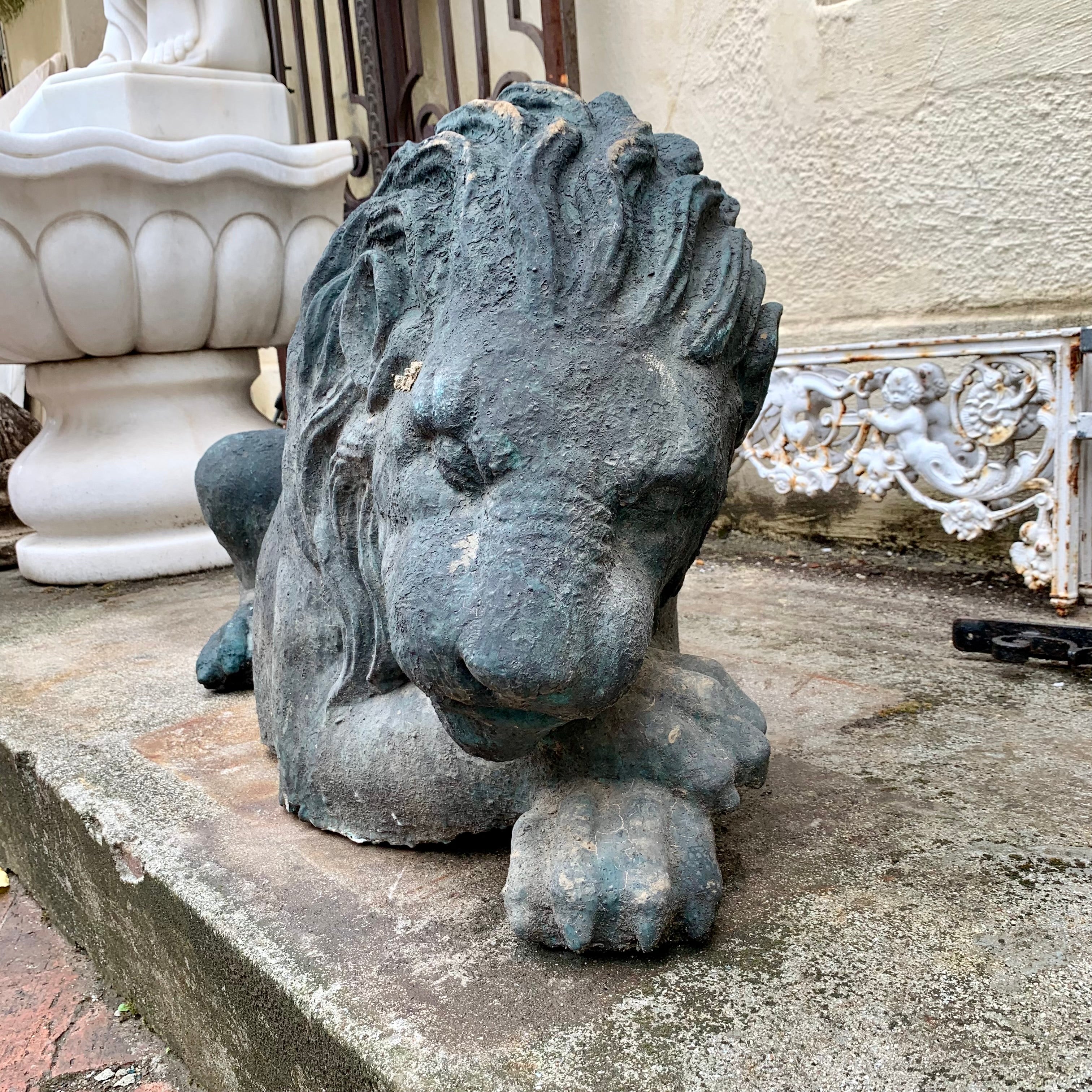 Aged Terracotta Statue of Sleeping Lion