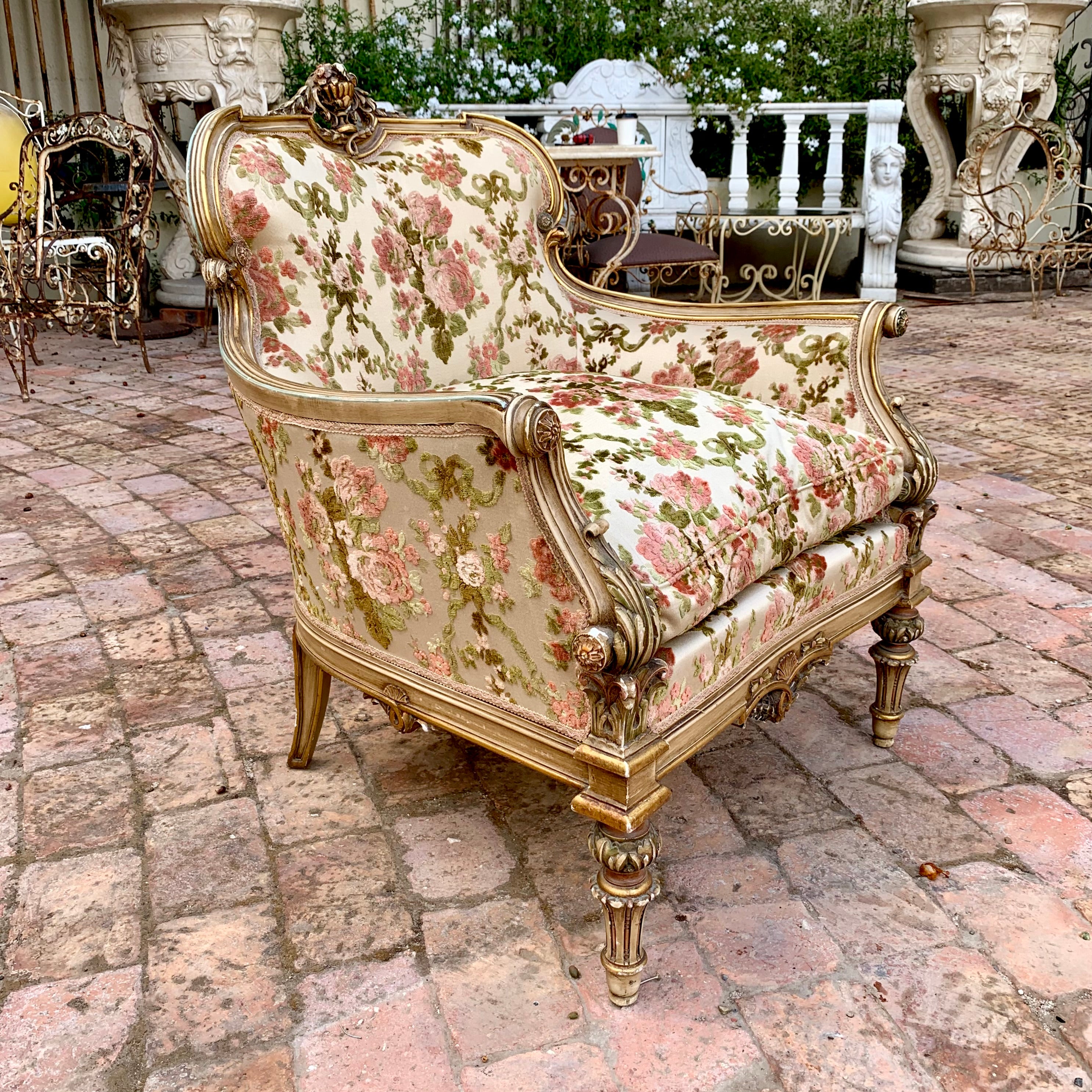 Antique Gilded Italian Salon Set in Beautiful Floral Upholstery - SOLD