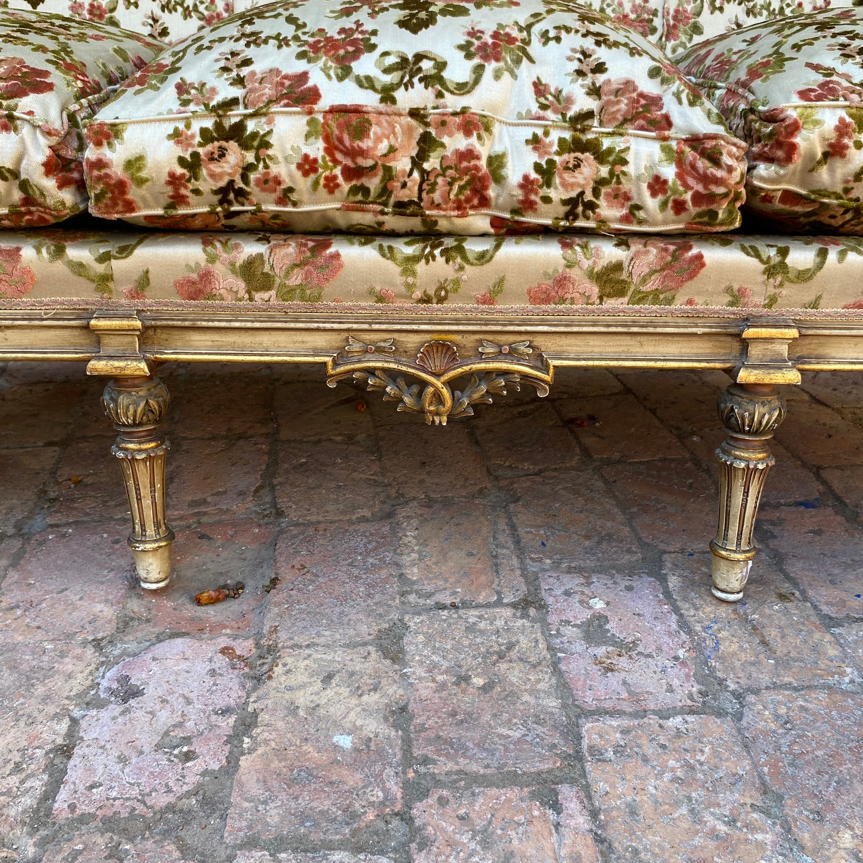 Antique Gilded Italian Salon Set in Beautiful Floral Upholstery - SOLD