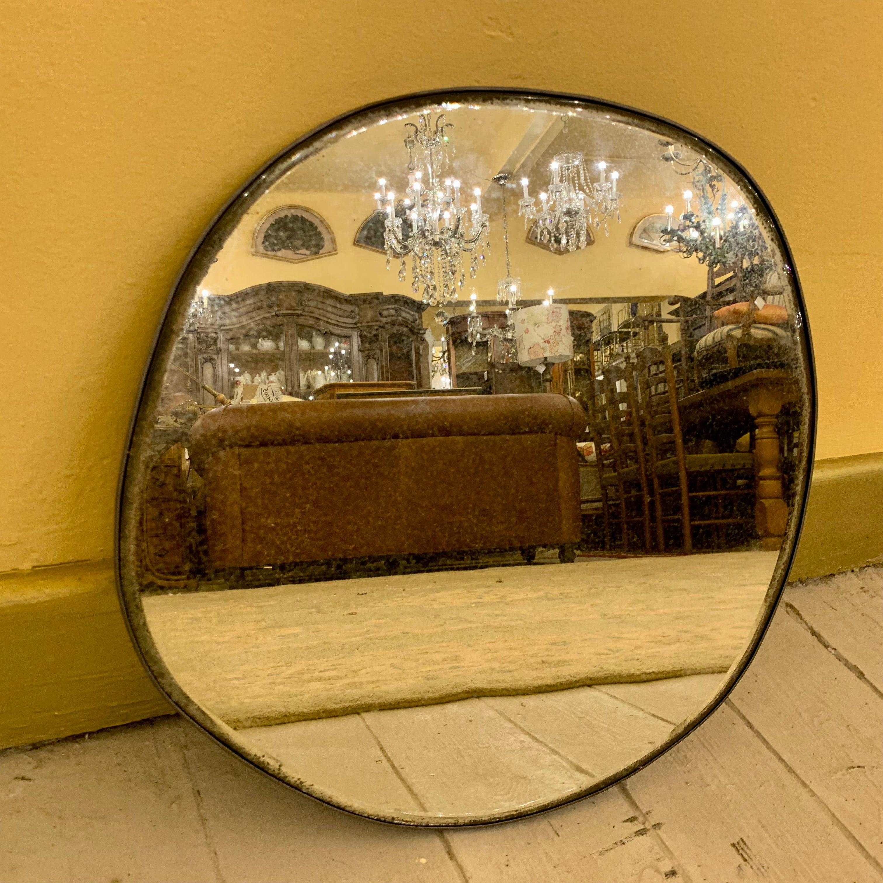 Unusual Aged Mirror with Steel Frame