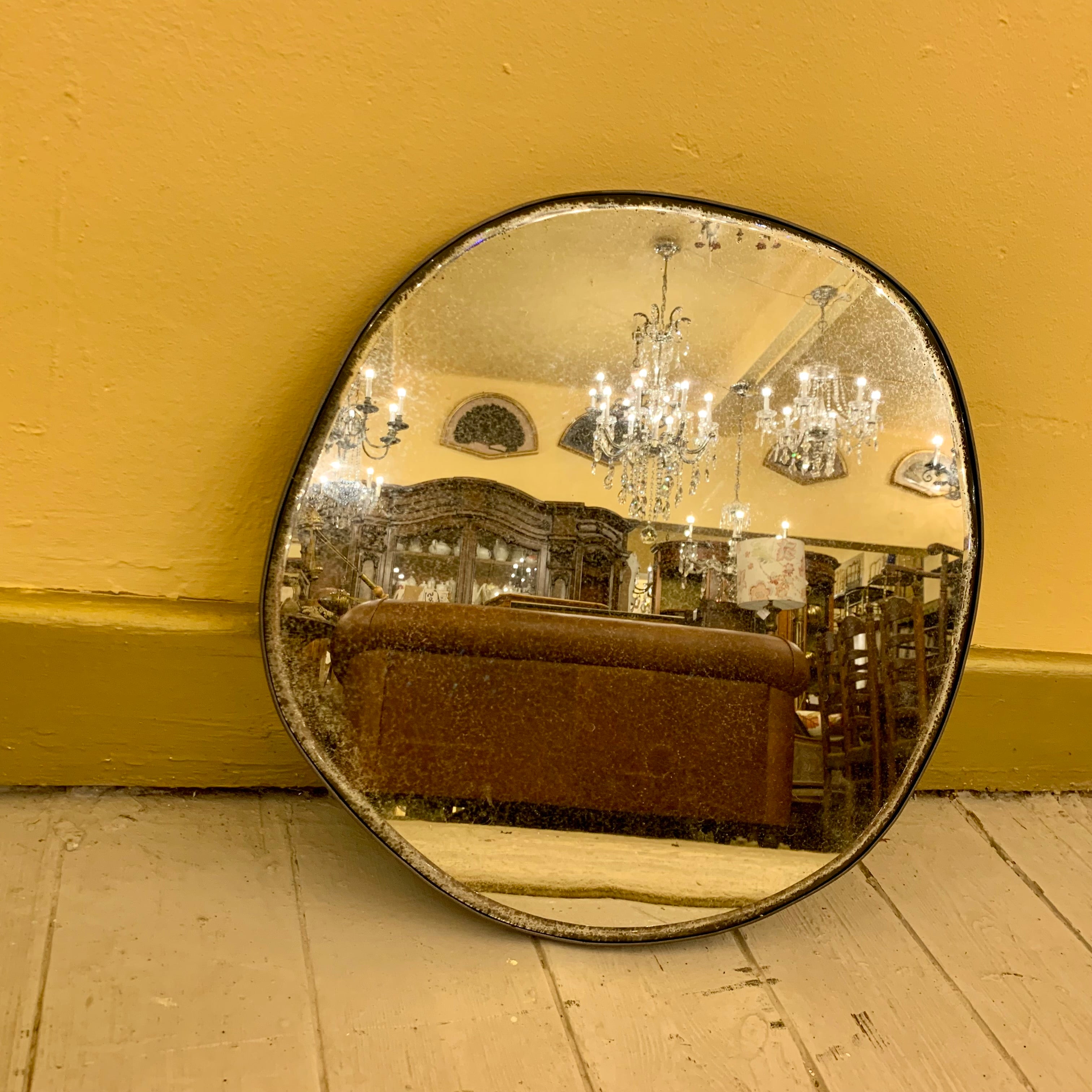 Unusual Aged Mirror with Steel Frame