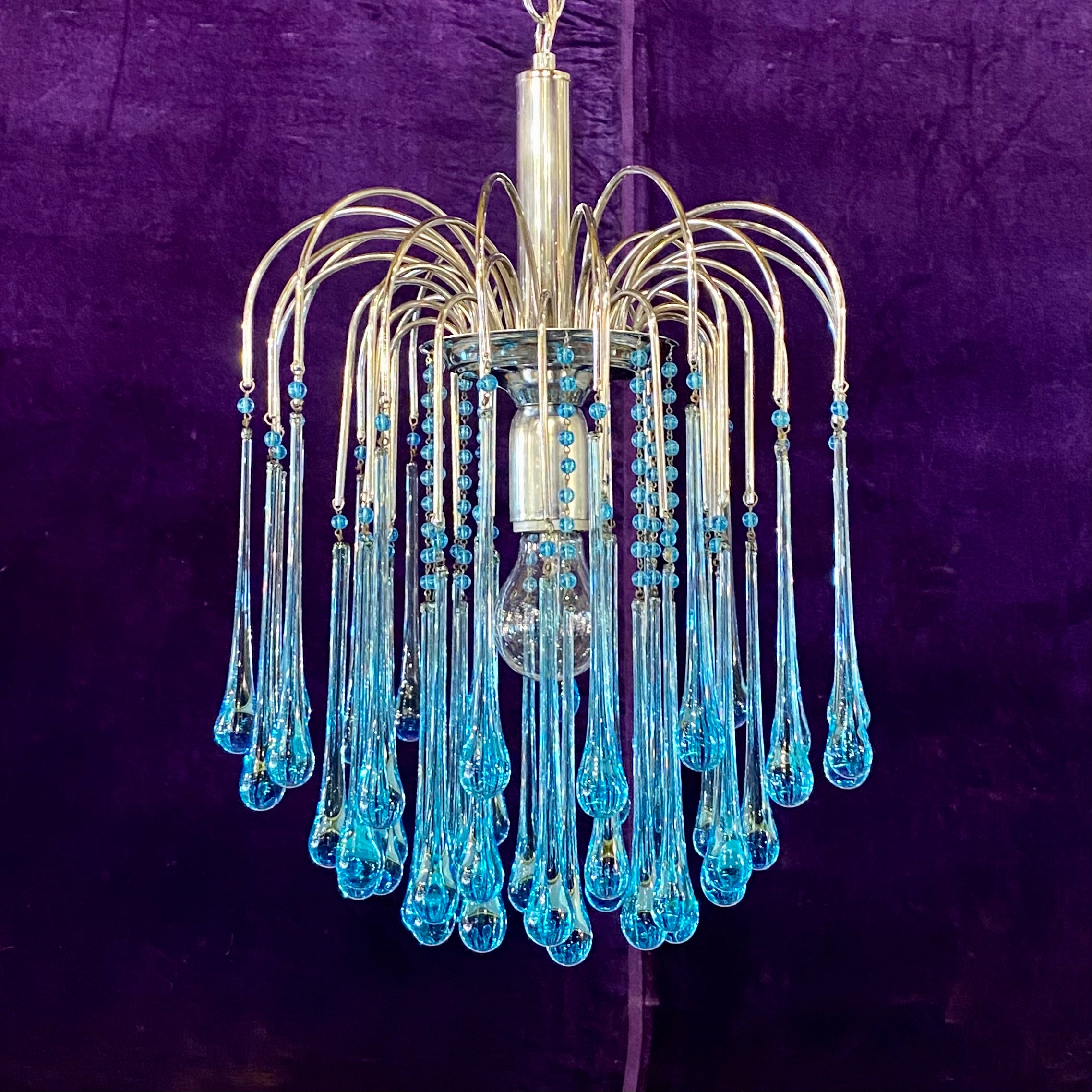 Vintage Italian Turquoise Venini Fireworks Chandelier