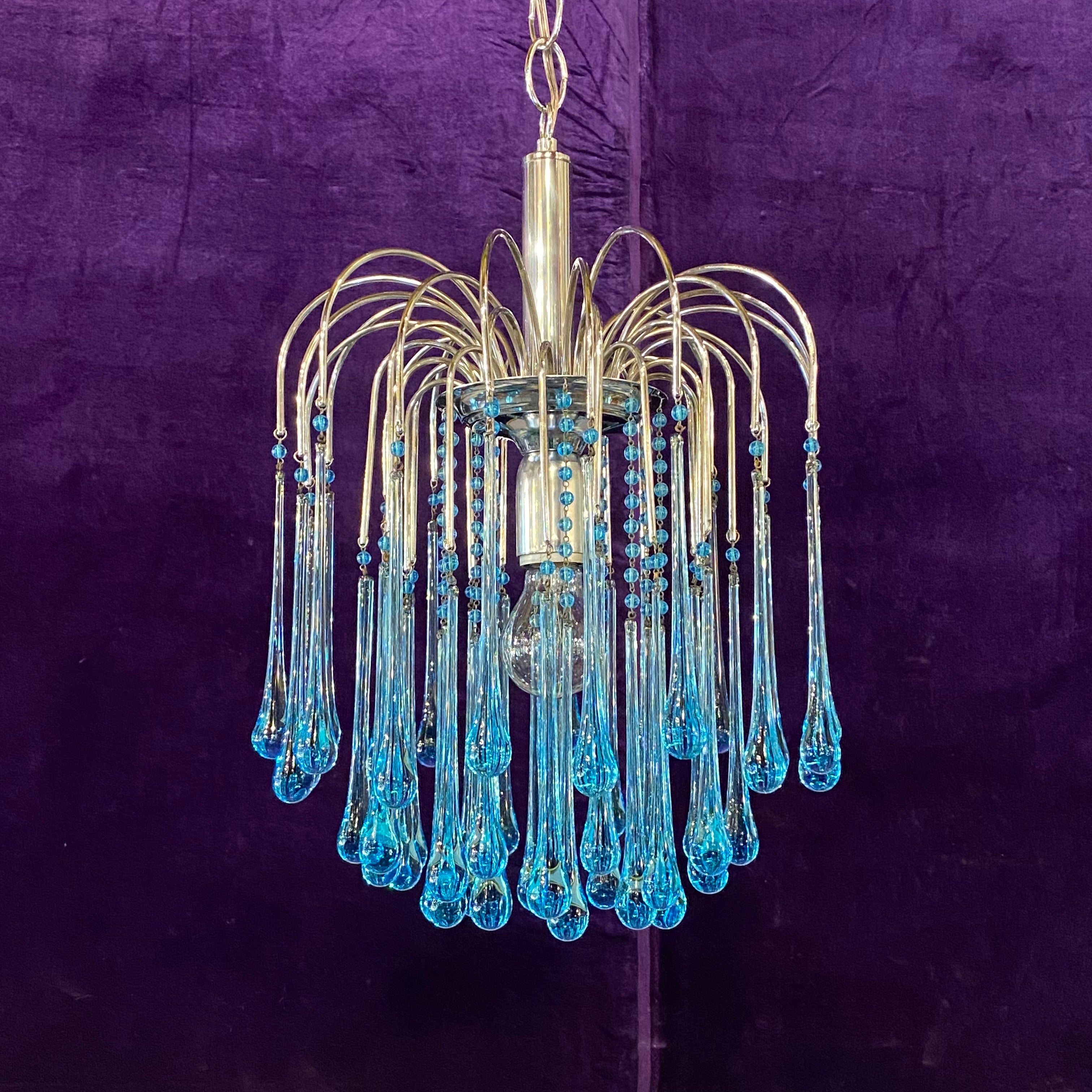 Vintage Italian Turquoise Venini Fireworks Chandelier