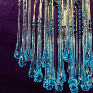 Vintage Italian Turquoise Venini Fireworks Chandelier