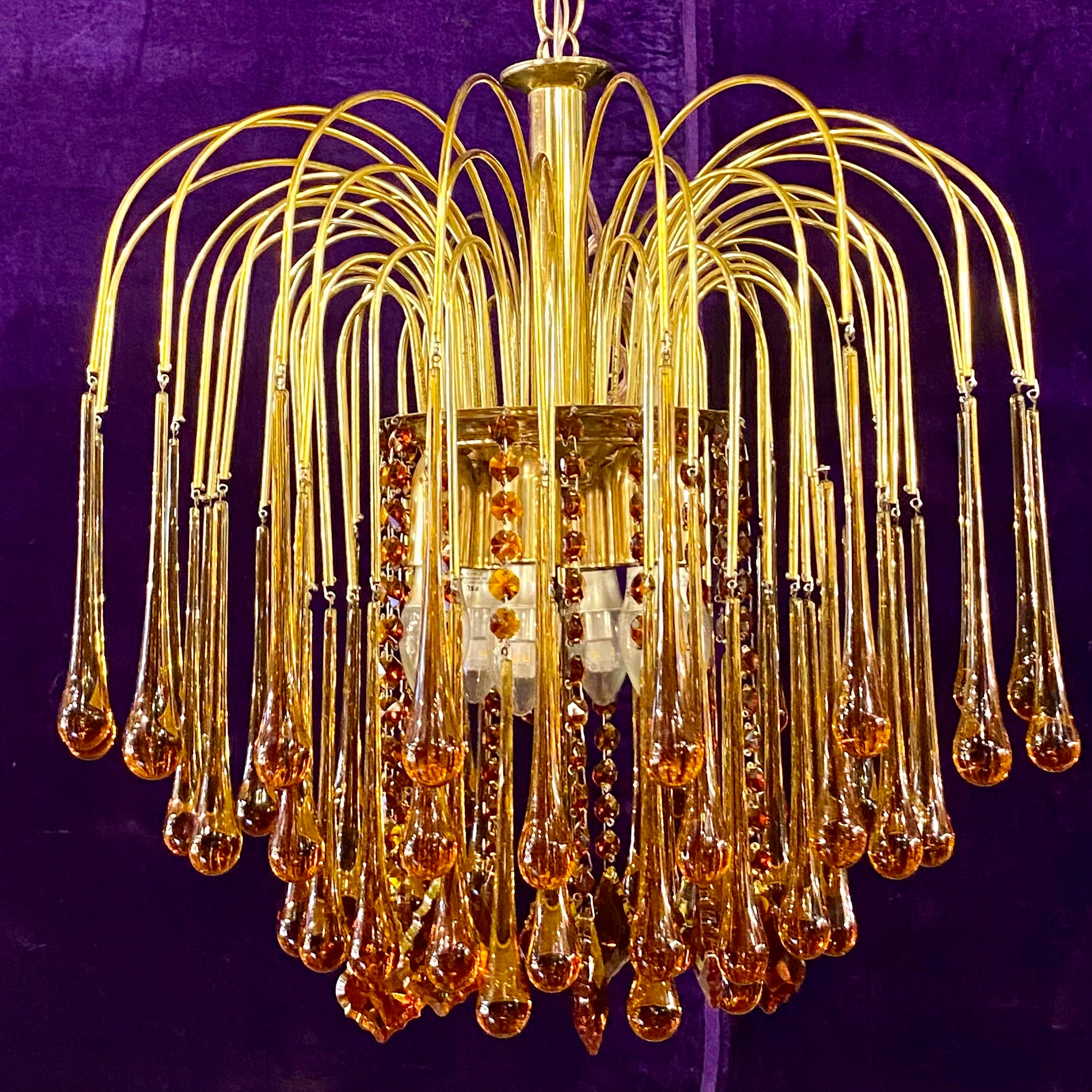 Stunning Vintage Amber Blown Glass Venini Chandelier - SOLD