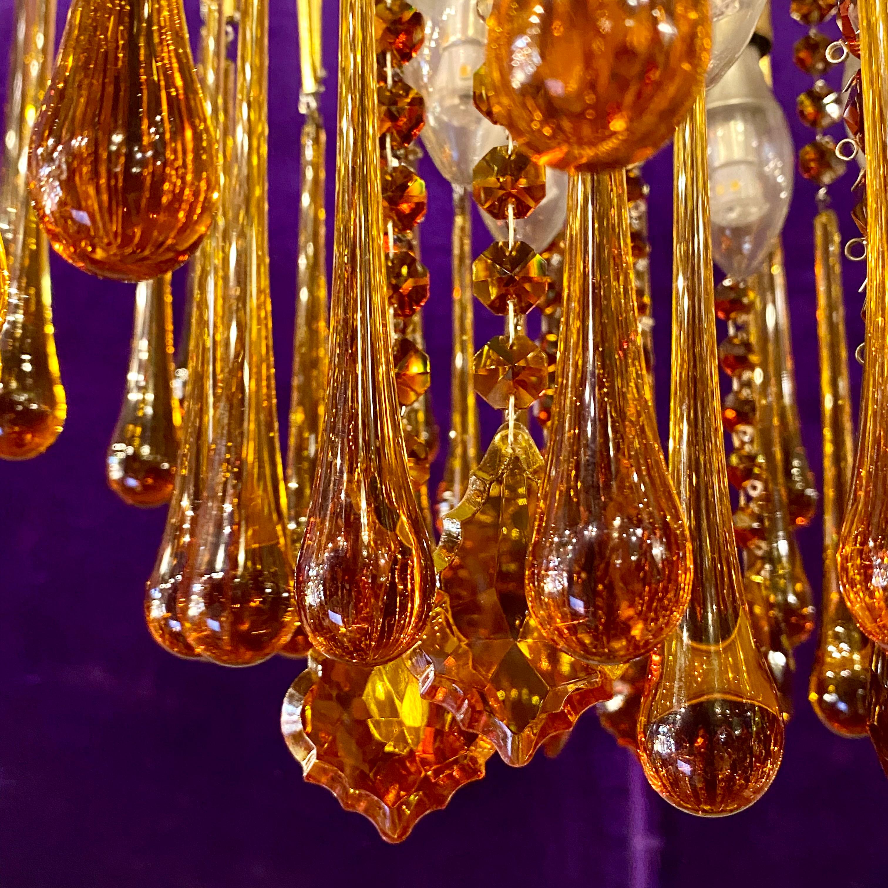 Stunning Vintage Amber Blown Glass Venini Chandelier - SOLD