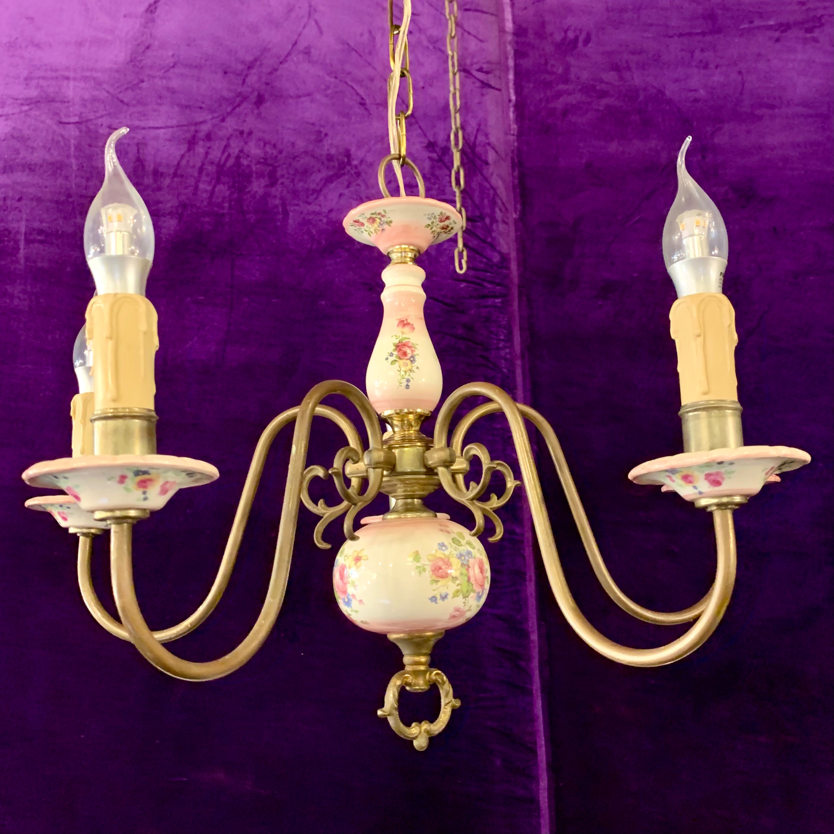 Vintage Pink Delft Chandelier - SOLD