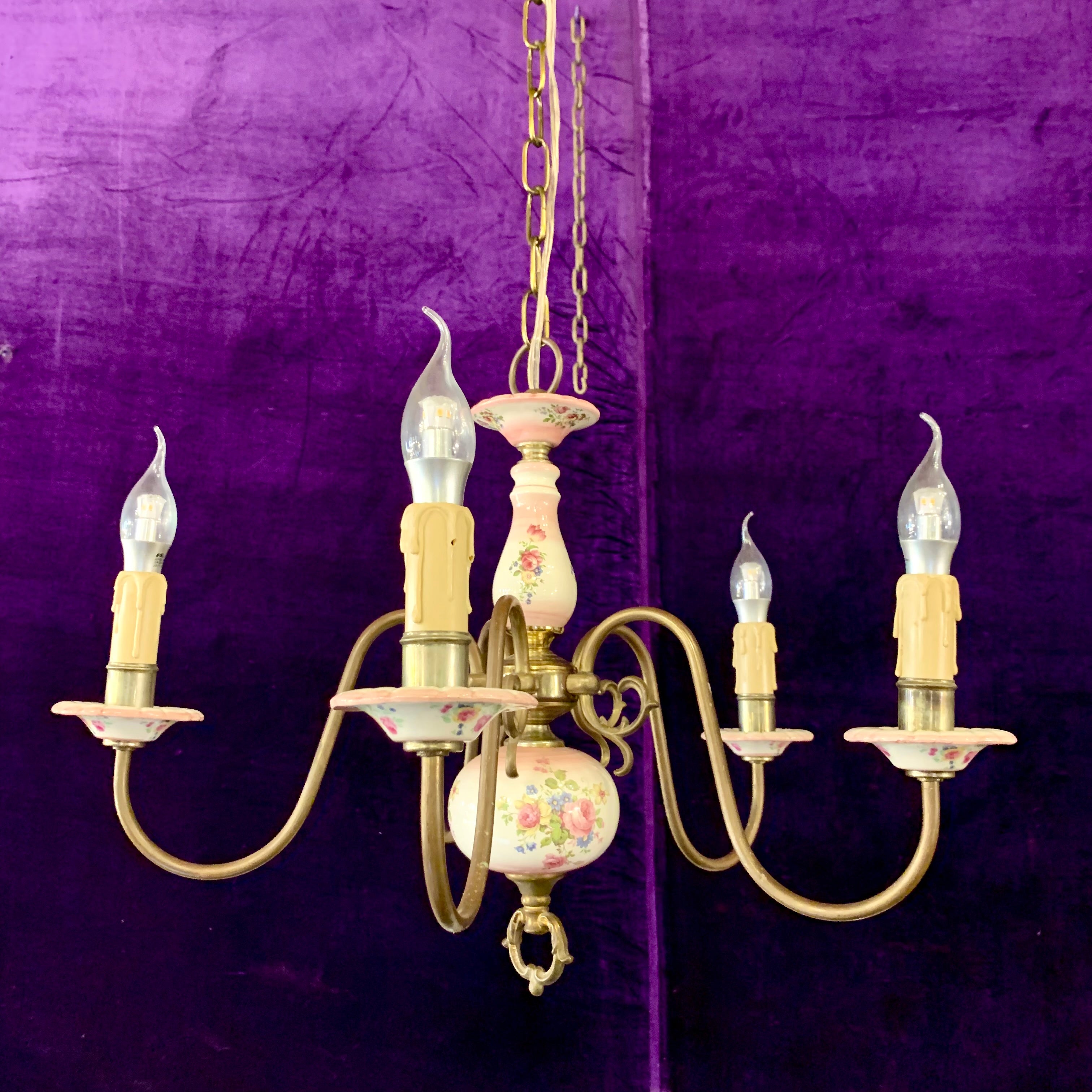 Vintage Pink Delft Chandelier - SOLD